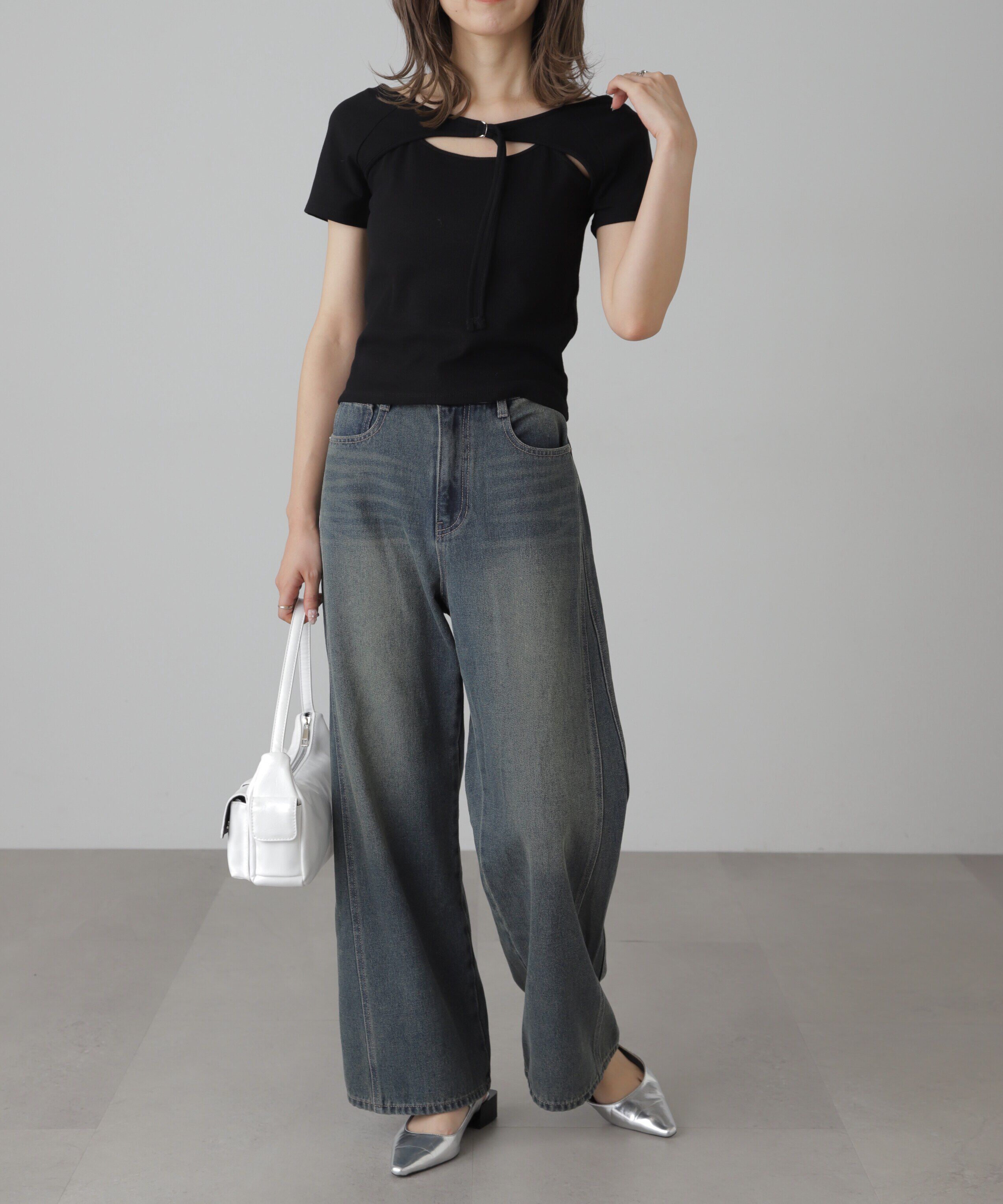  「[XS-Lサイズ展開]サイドパネルヴィンテージライクワイドデニム」|その他|