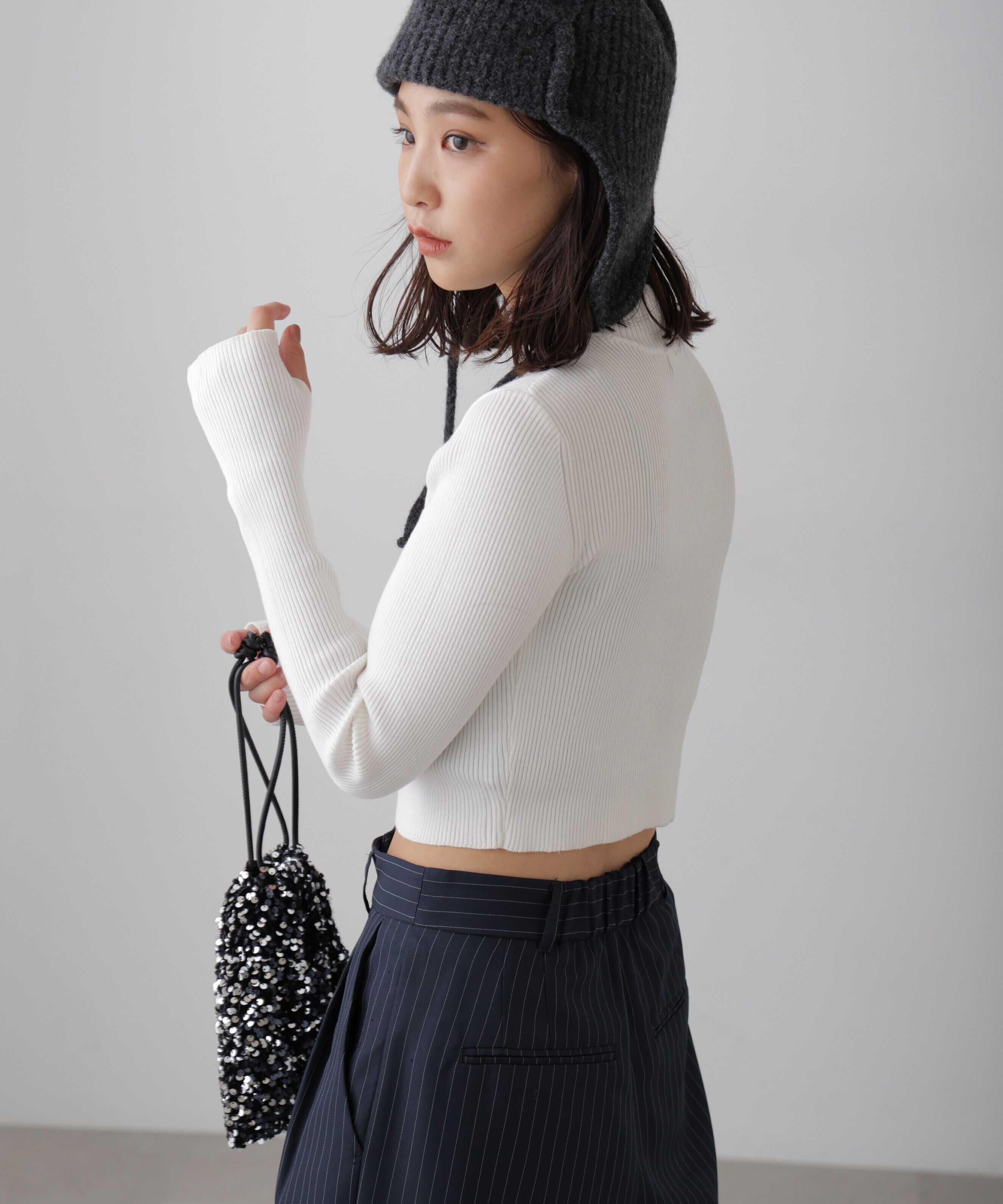  「〈洗える〉マシンウォッシャブルハイネックショート丈ニット」|ニット・セーター|