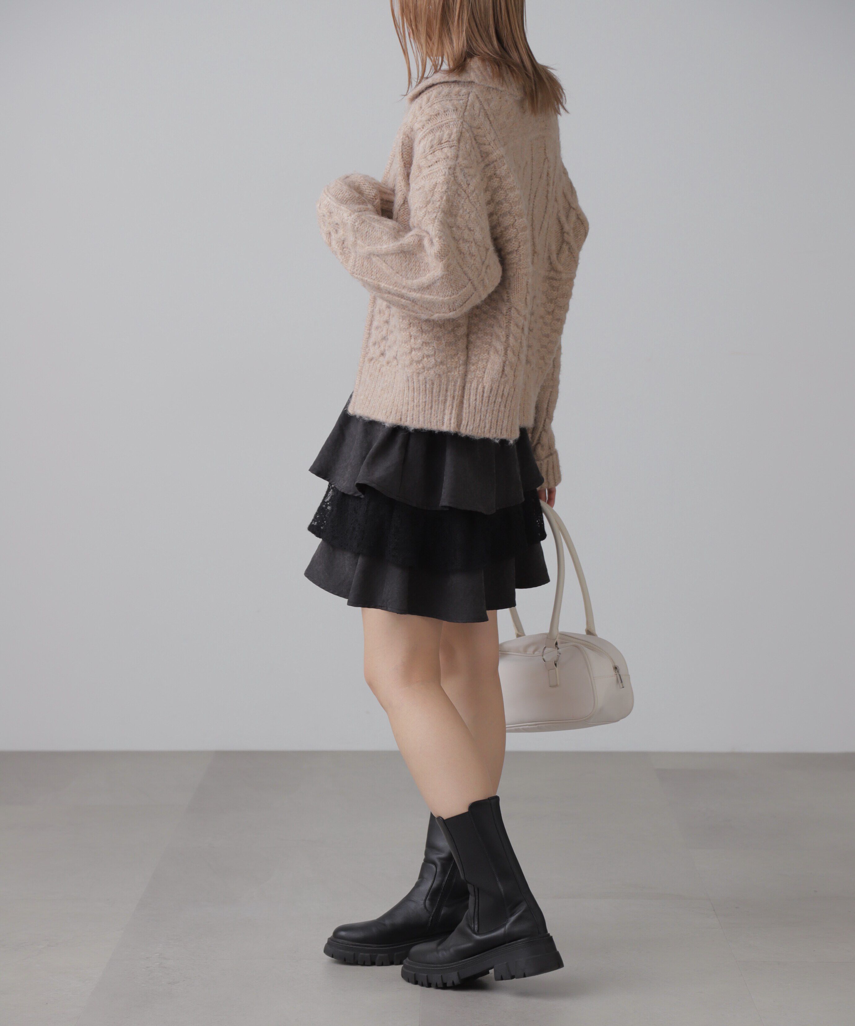  「起毛レースティアードミニスカート」|スカート|