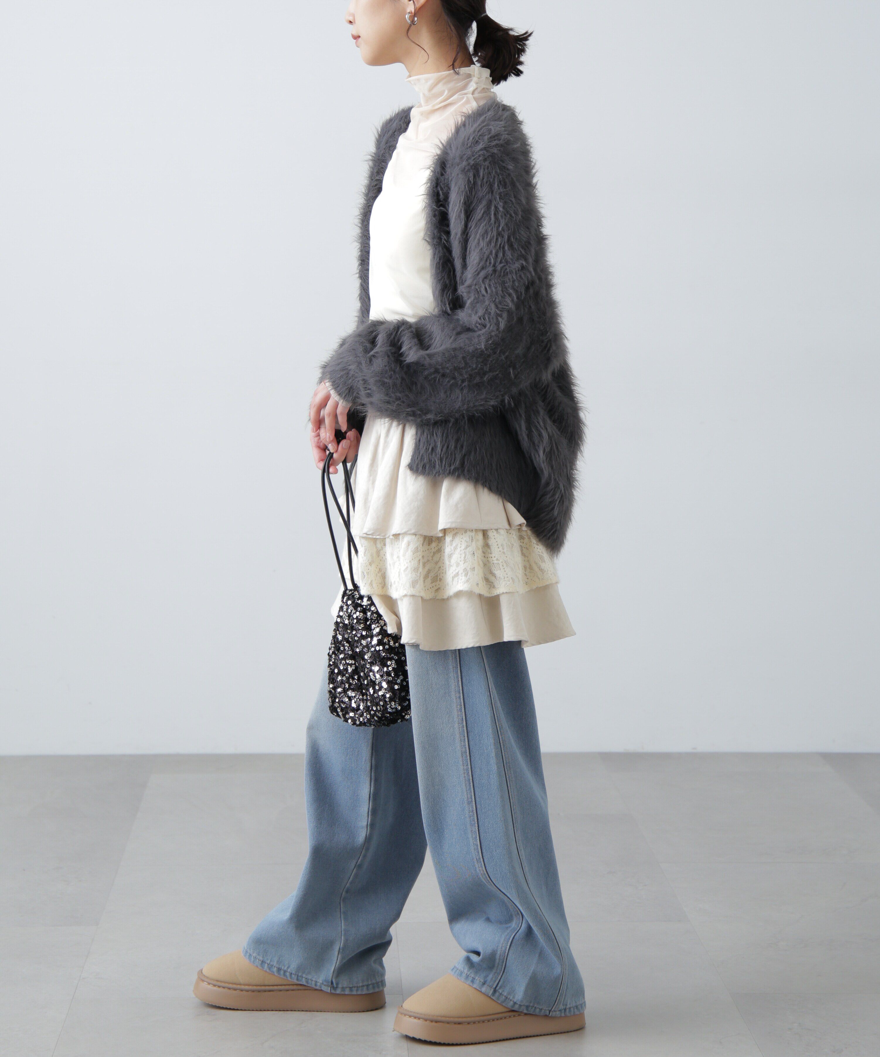  「起毛レースティアードミニスカート」|スカート|