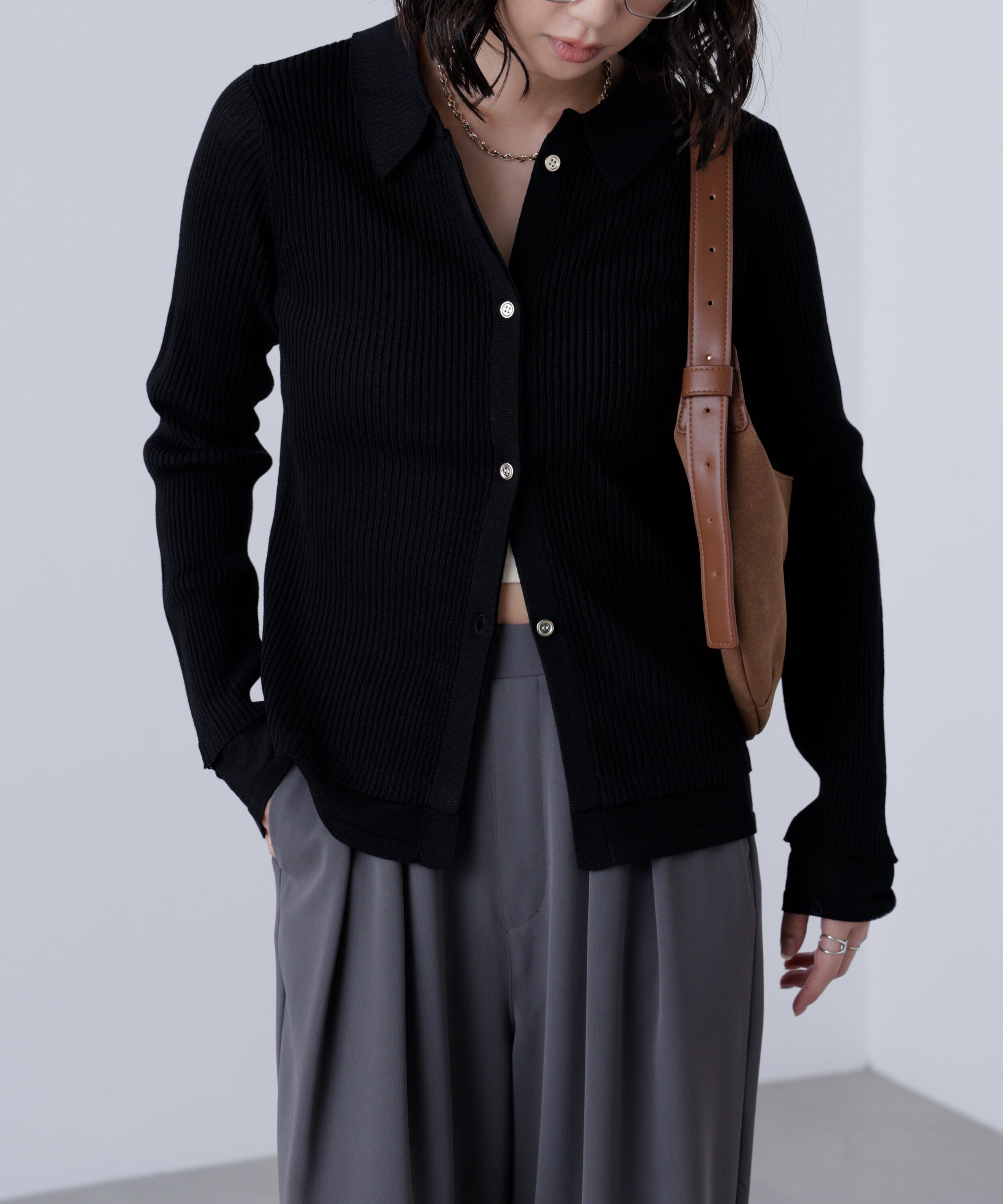  「金ボタン襟リブニット」|ニット・セーター|クロ