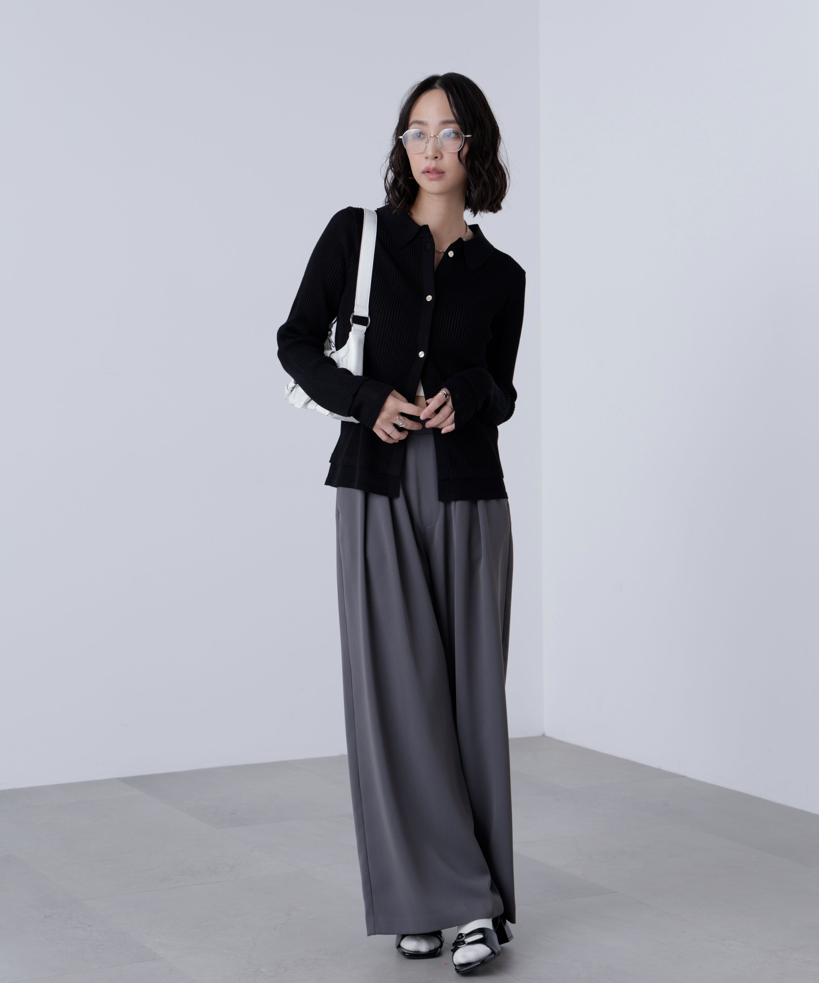  「金ボタン襟リブニット」|ニット・セーター|