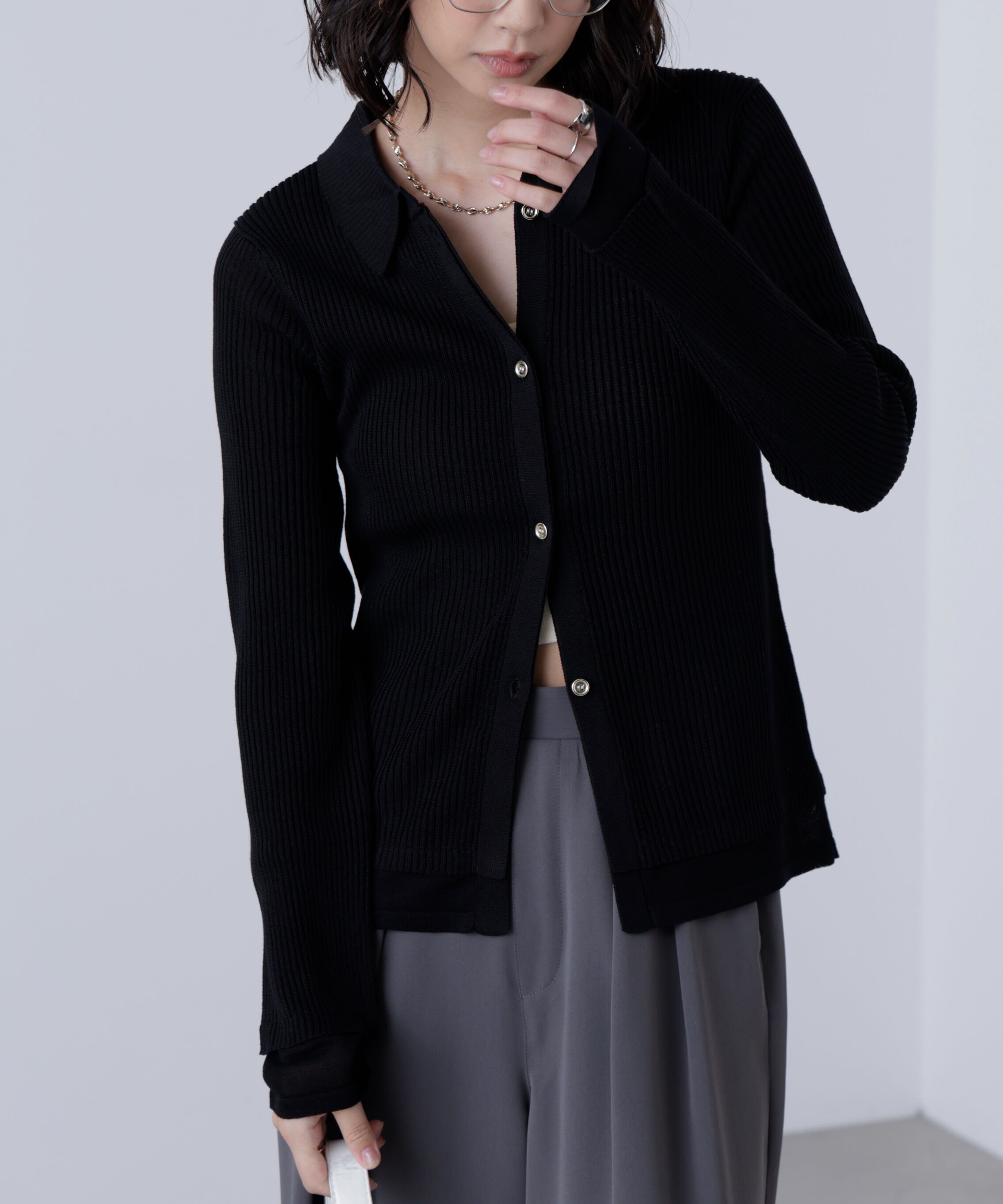  「金ボタン襟リブニット」|ニット・セーター|