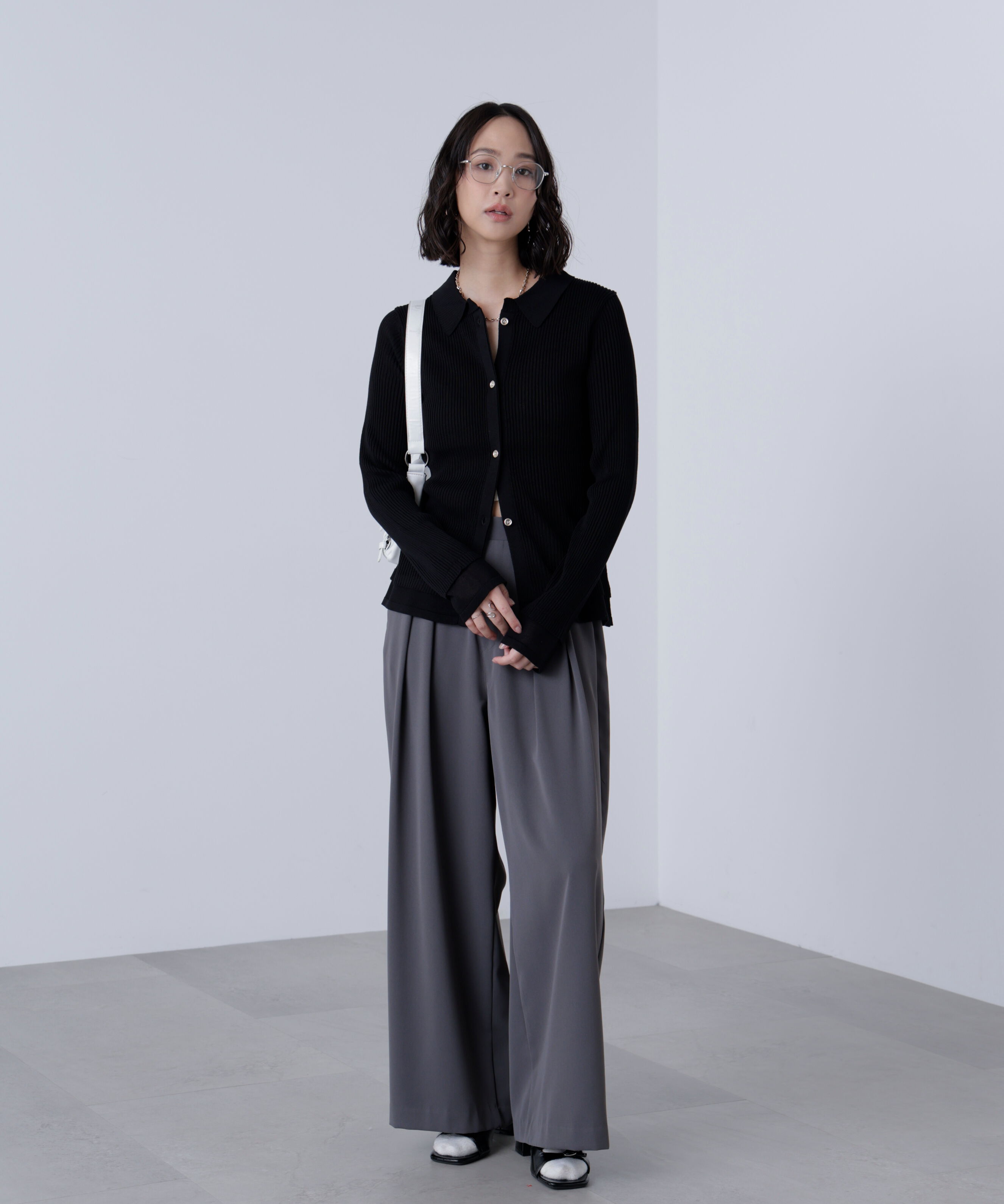  「金ボタン襟リブニット」|ニット・セーター|