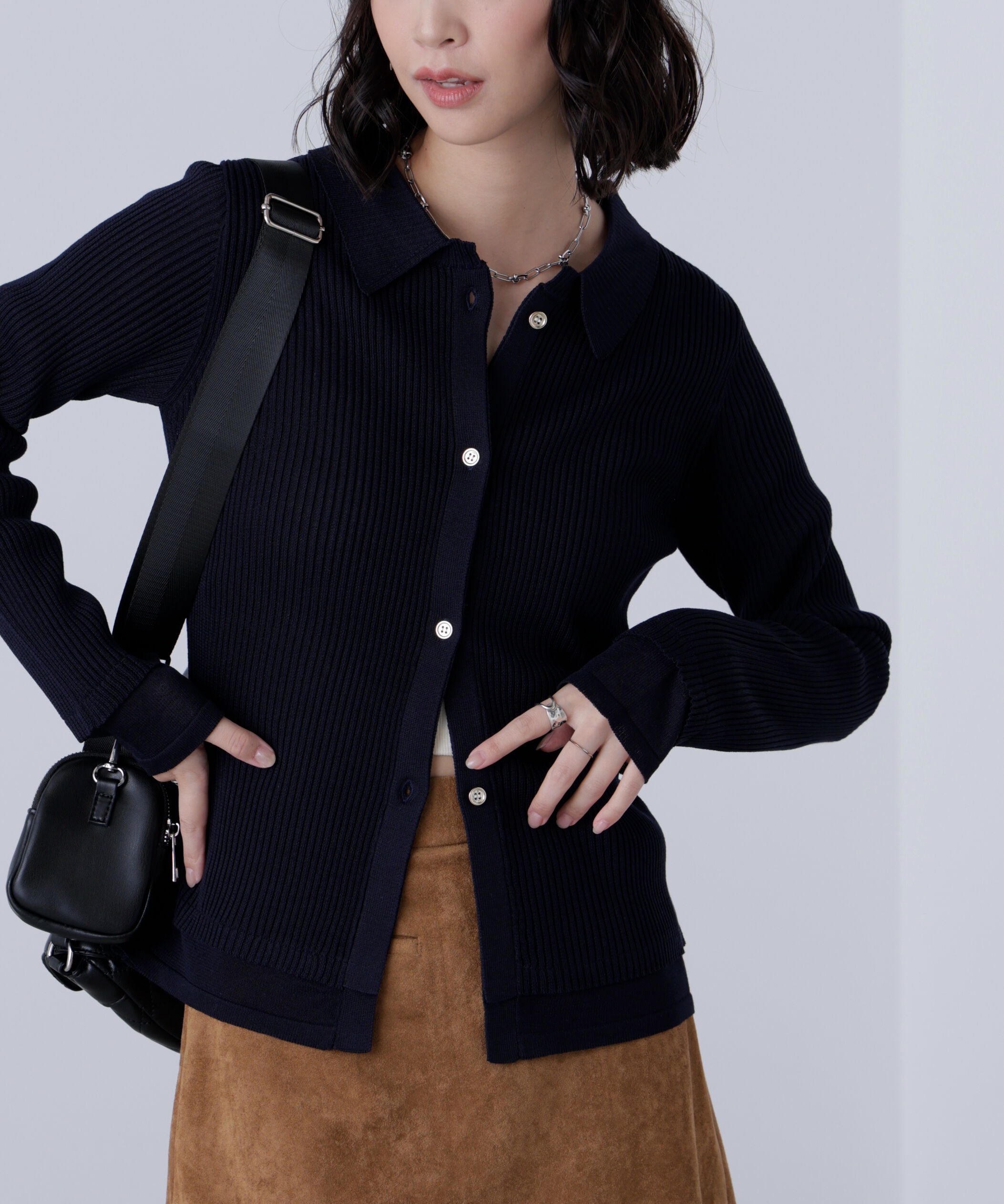  「金ボタン襟リブニット」|ニット・セーター|