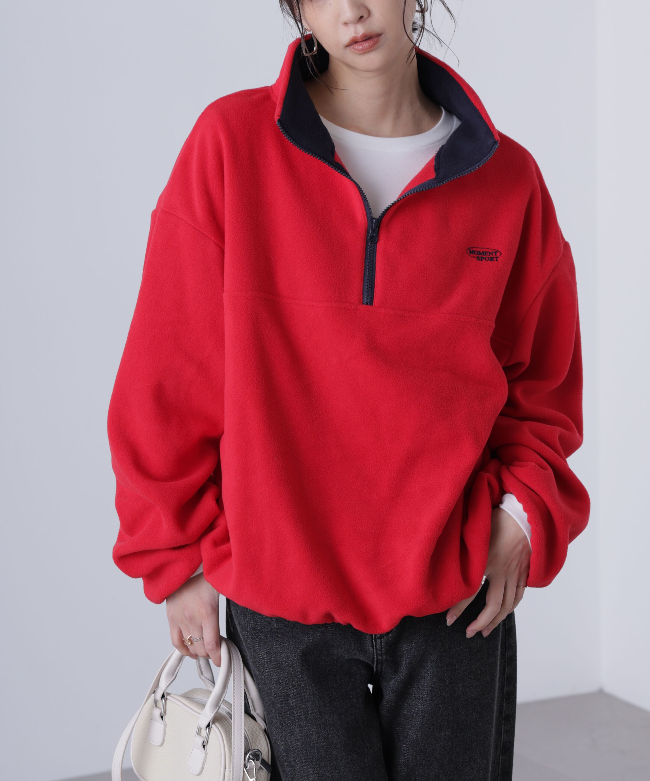  「フリースハーフジッププルオーバー」|Tシャツ・カットソー|レッド