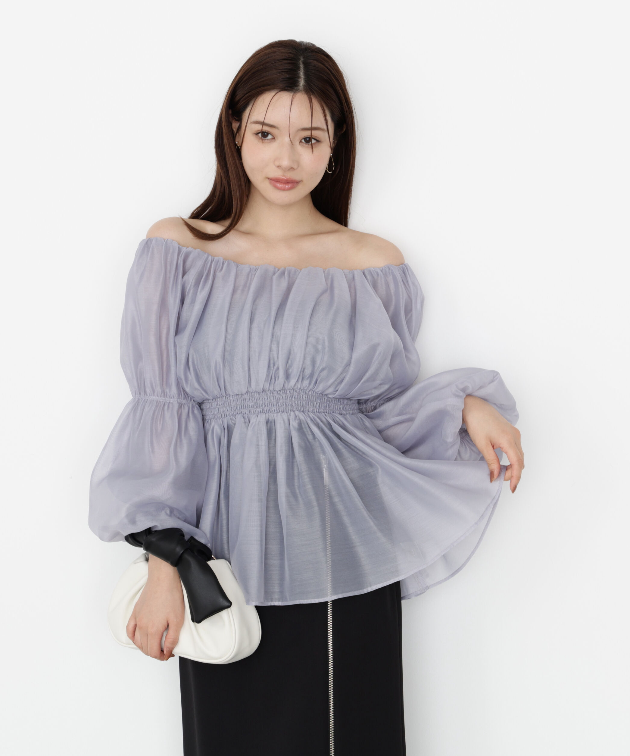 PROPORTION BODY DRESSING「＜ウォッシャブル＞バルーンスリーブオフショルブラウス 25AW」|シャツ・ブラウス|ブルー