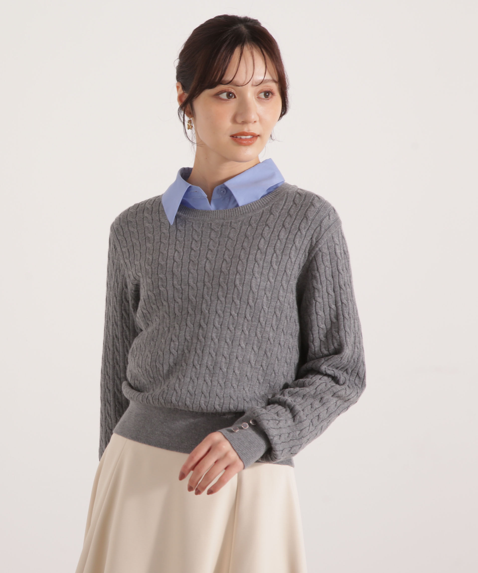 PROPORTION BODY DRESSING「＜ハンドウォッシャブル＞袖釦ミニケーブルニット」|ニット・セーター|トップグレー1