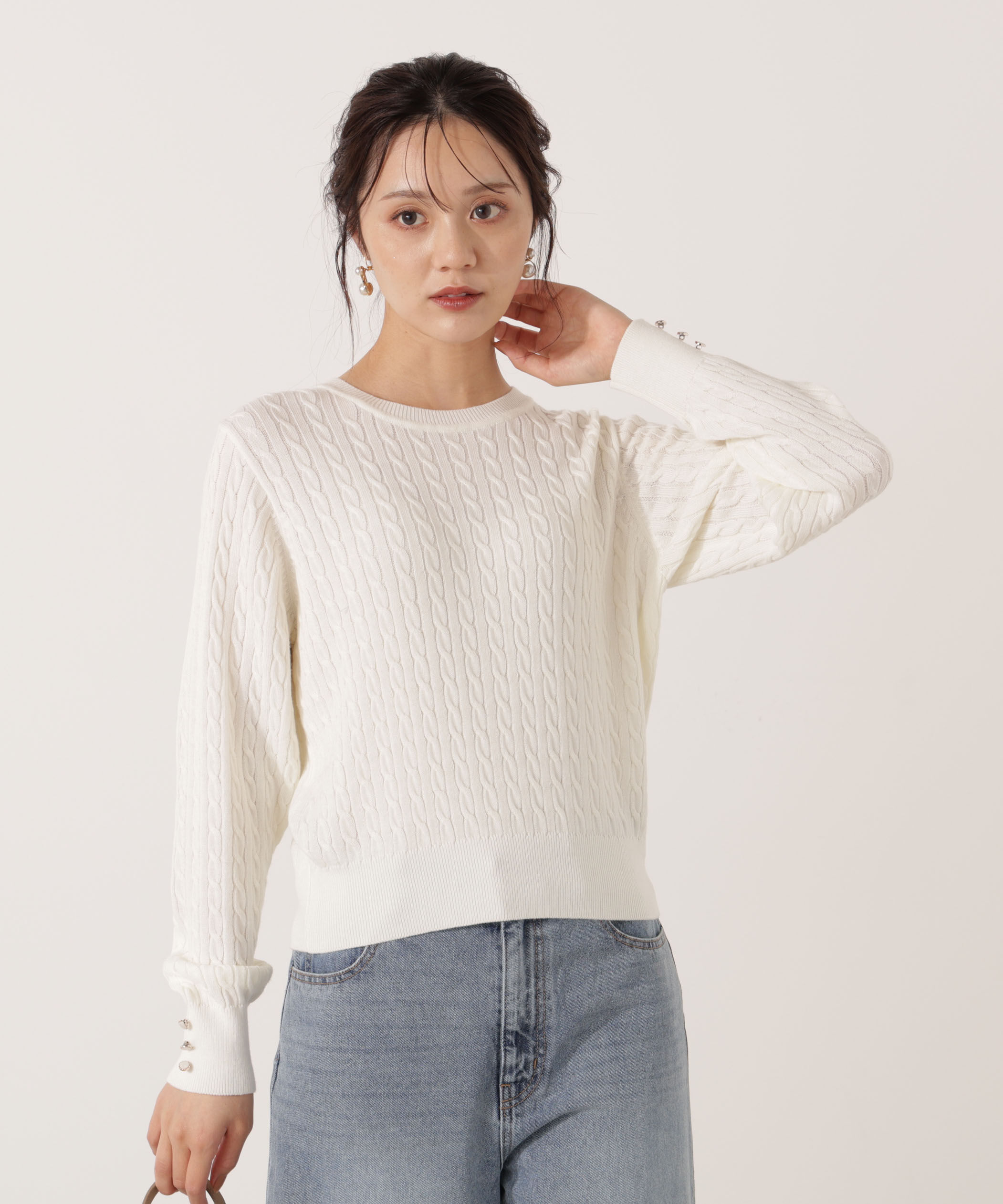 PROPORTION BODY DRESSING「＜ハンドウォッシャブル＞袖釦ミニケーブルニット」|ニット・セーター|