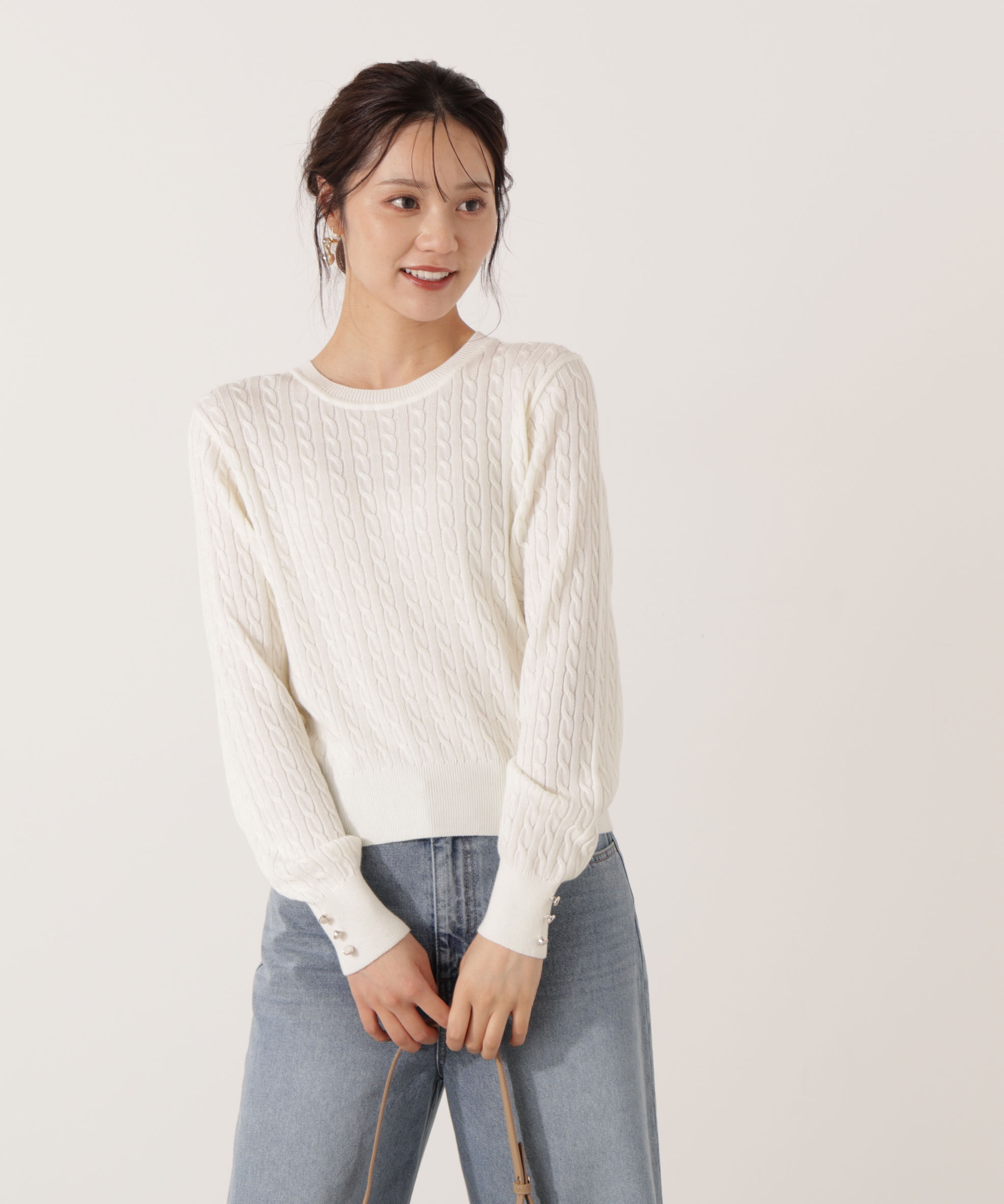 PROPORTION BODY DRESSING「＜ハンドウォッシャブル＞袖釦ミニケーブルニット」|ニット・セーター|