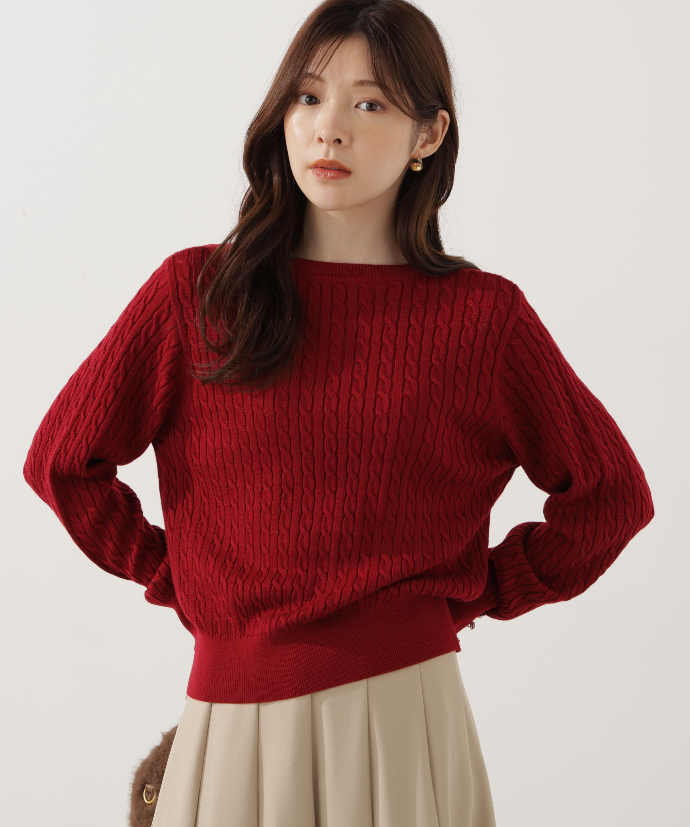 PROPORTION BODY DRESSING「＜ハンドウォッシャブル＞袖釦ミニケーブルニット」|ニット・セーター|