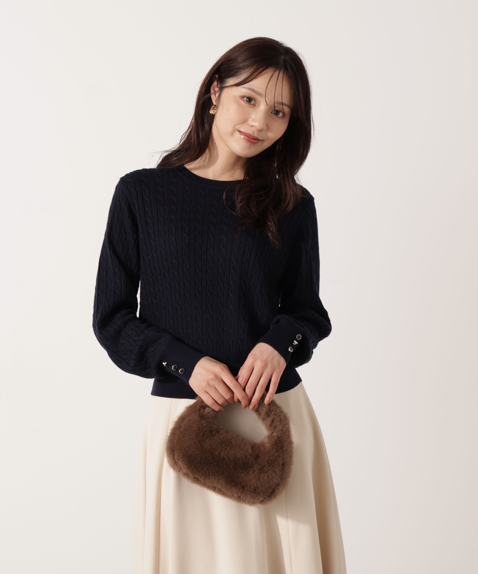 PROPORTION BODY DRESSING「＜ハンドウォッシャブル＞袖釦ミニケーブルニット」|ニット・セーター|