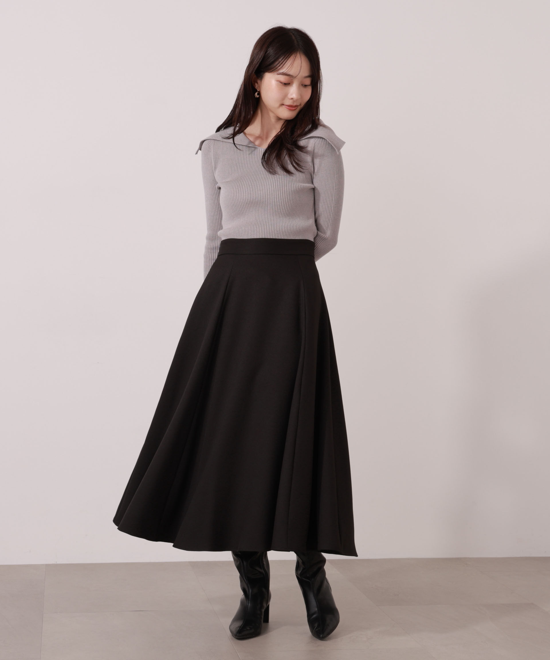 PROPORTION BODY DRESSING「＜ウォッシャブル＞ウィンターフレアースカート 25AW」|スカート|ブラック