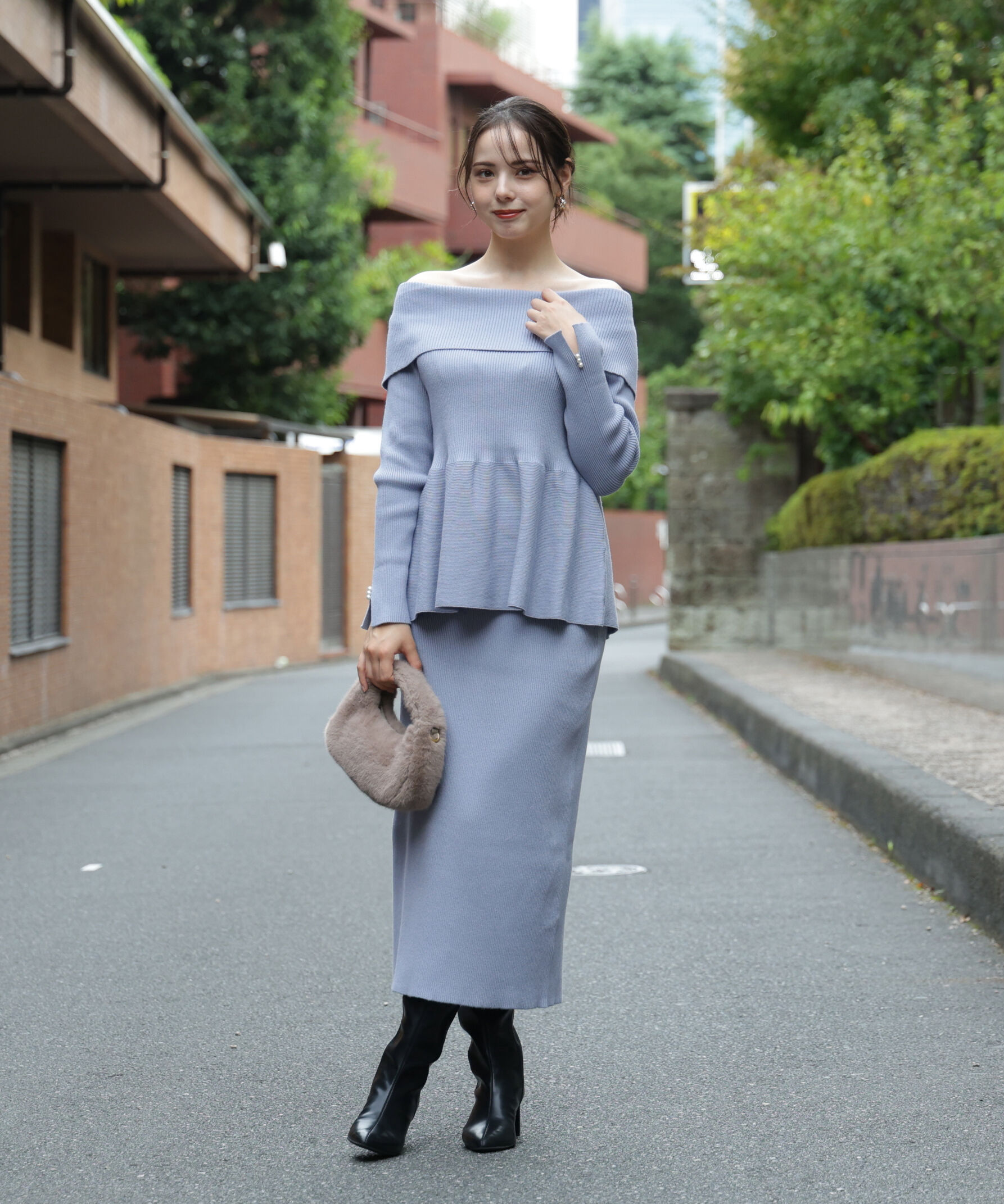 PROPORTION BODY DRESSING「オフショルペプラムニットセット　25AW」|ワンピース|