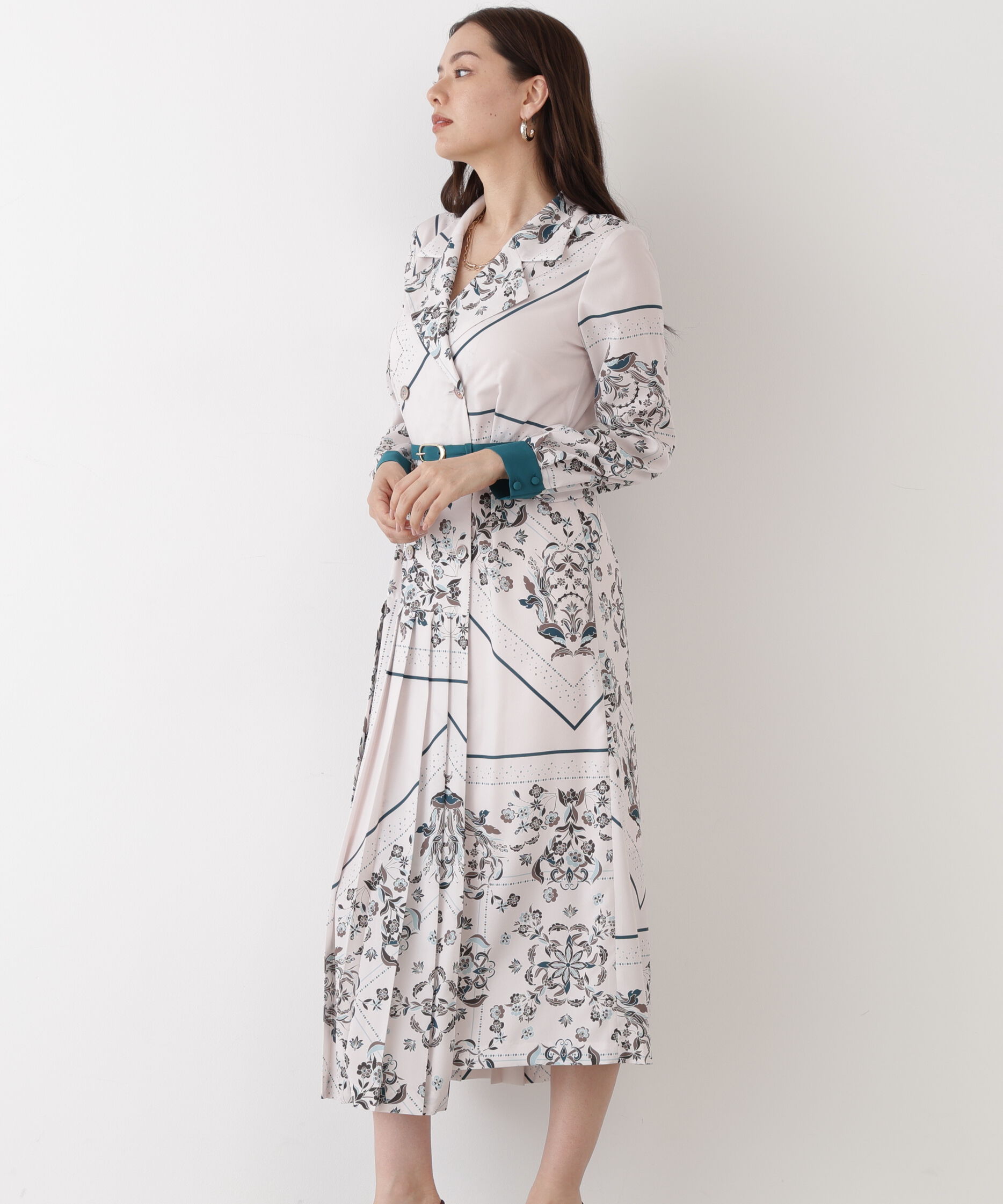  「◆フローラルスカーフプリントワンピース」|ワンピース|