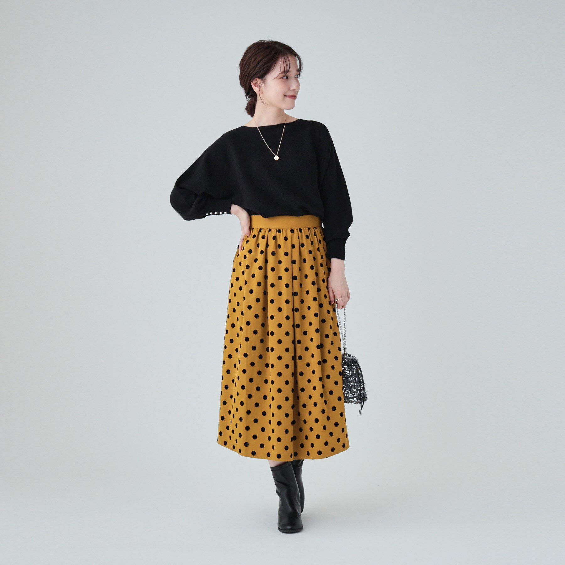 SHOO･LA･RUE「【高レビュー/洗える】優しく上品に リブドルマン お袖フェイクパールニット」|ニット・セーター|