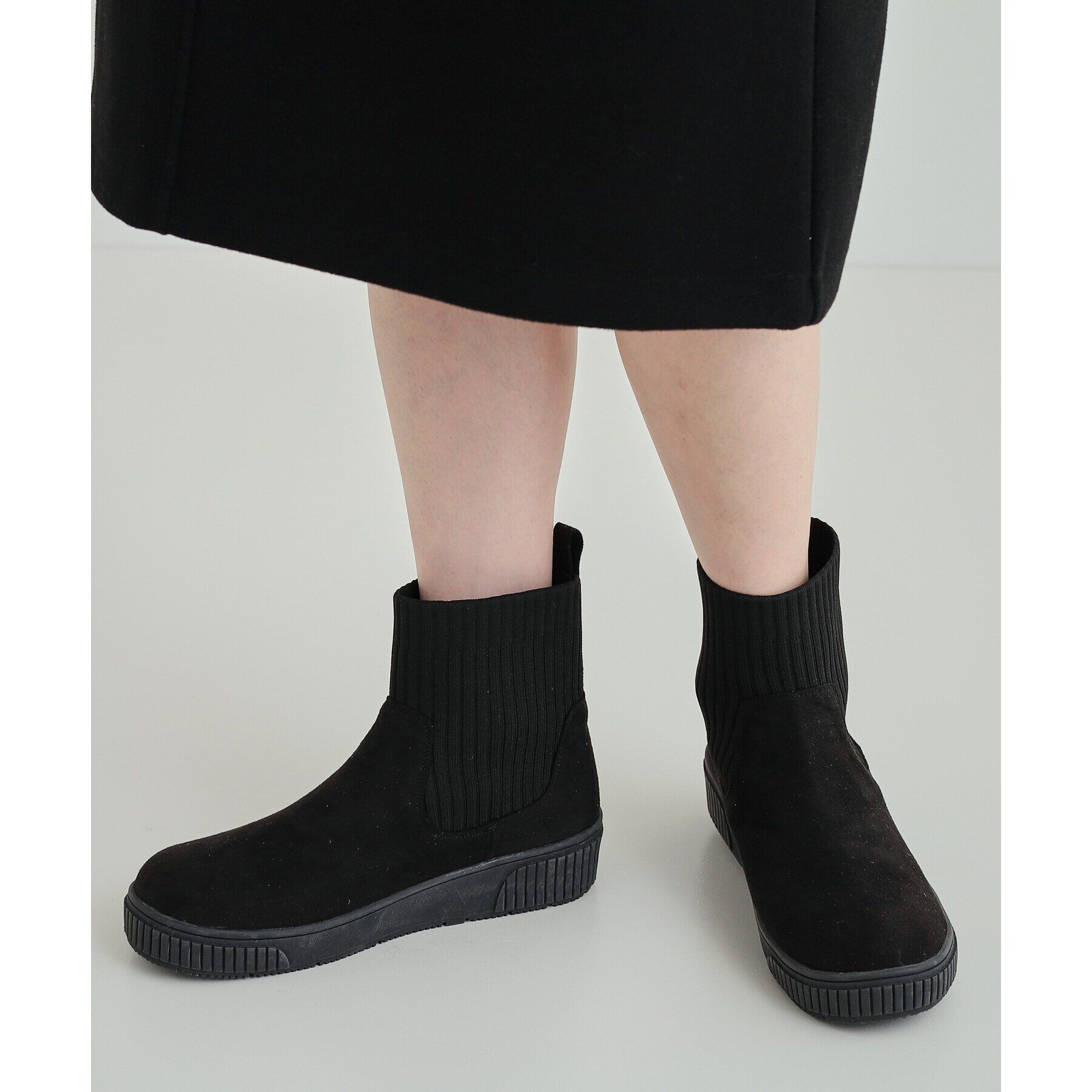 SHOO･LA･RUE「【高レビュー/撥水】すっぽりラクラク はきぐちニットブーツ」|ショートブーツ|