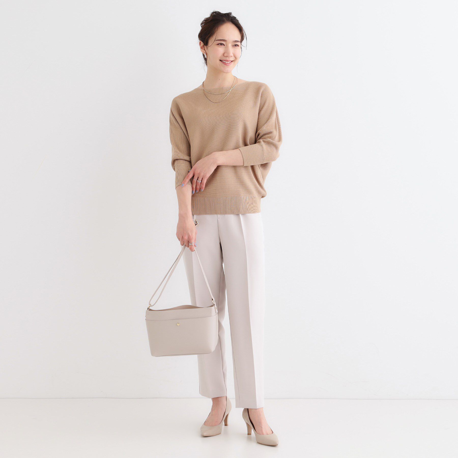 SHOO･LA･RUE「カジュアルにもきれいめにも ガーター編み 7分袖ドルマンニット」|ニット・セーター|