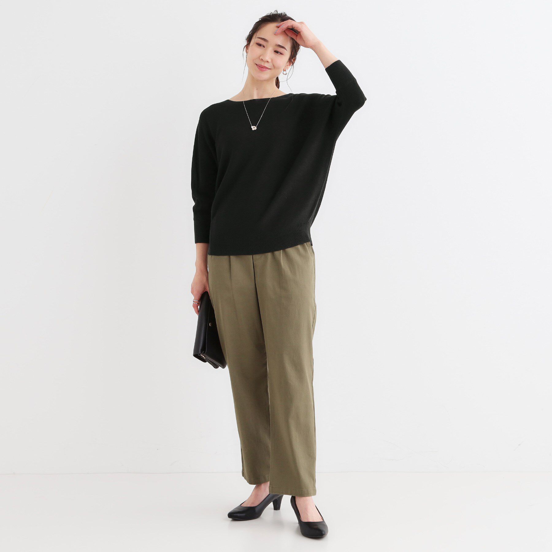 SHOO･LA･RUE「カジュアルにもきれいめにも ガーター編み 7分袖ドルマンニット」|ニット・セーター|