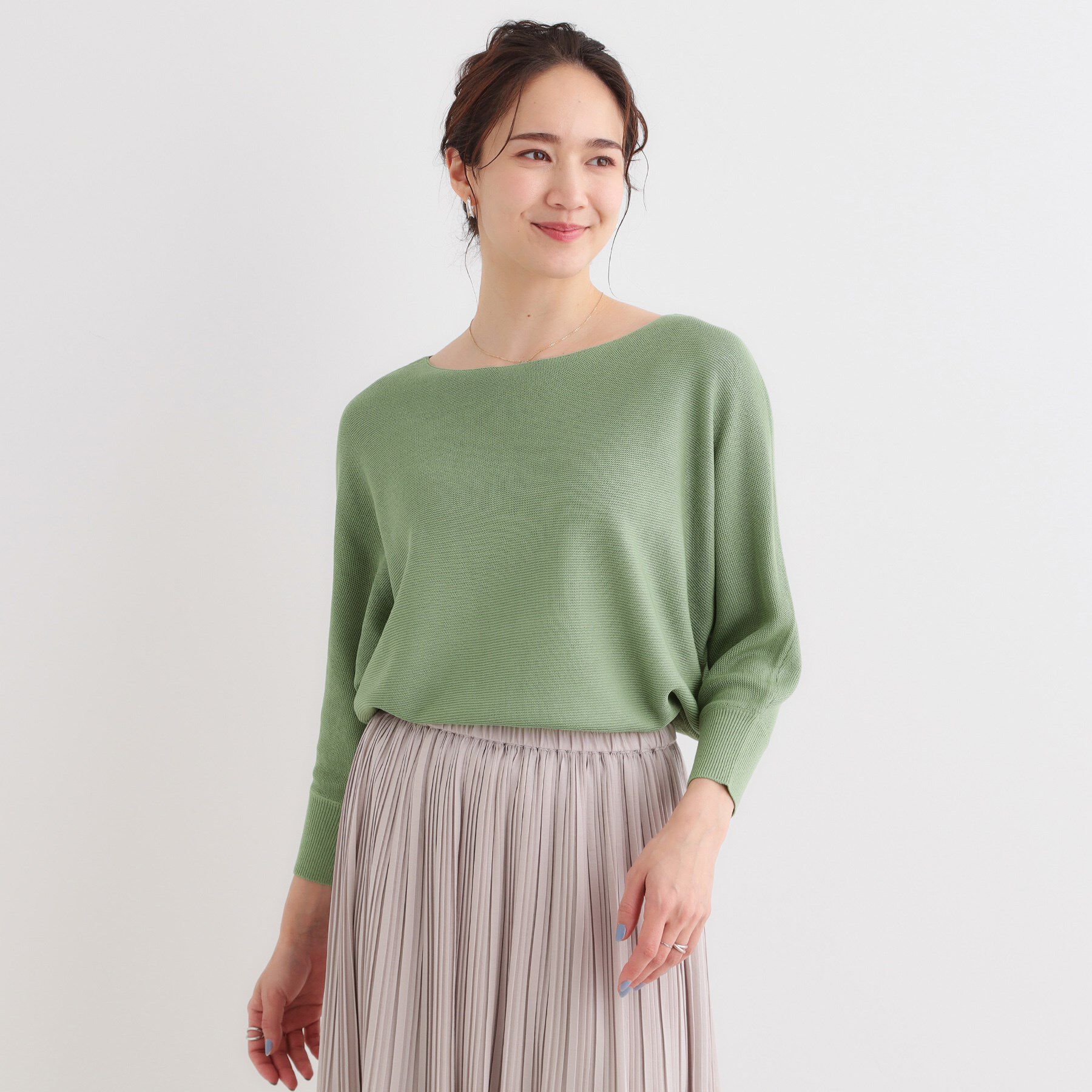 SHOO･LA･RUE「カジュアルにもきれいめにも ガーター編み 7分袖ドルマンニット」|ニット・セーター|