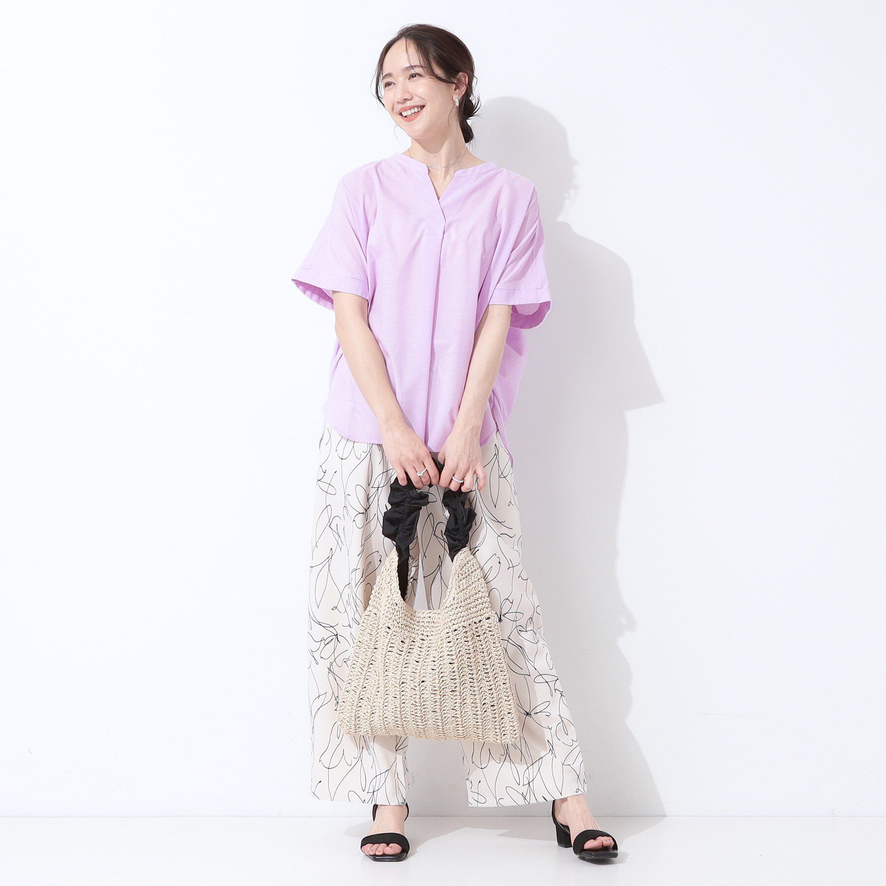 SHOO･LA･RUE「【高レビュー/洗える/UV/吸水速乾】洗濯後しわになりにくいリネンブレンドドルマンシャツ」|シャツ・ブラウス|