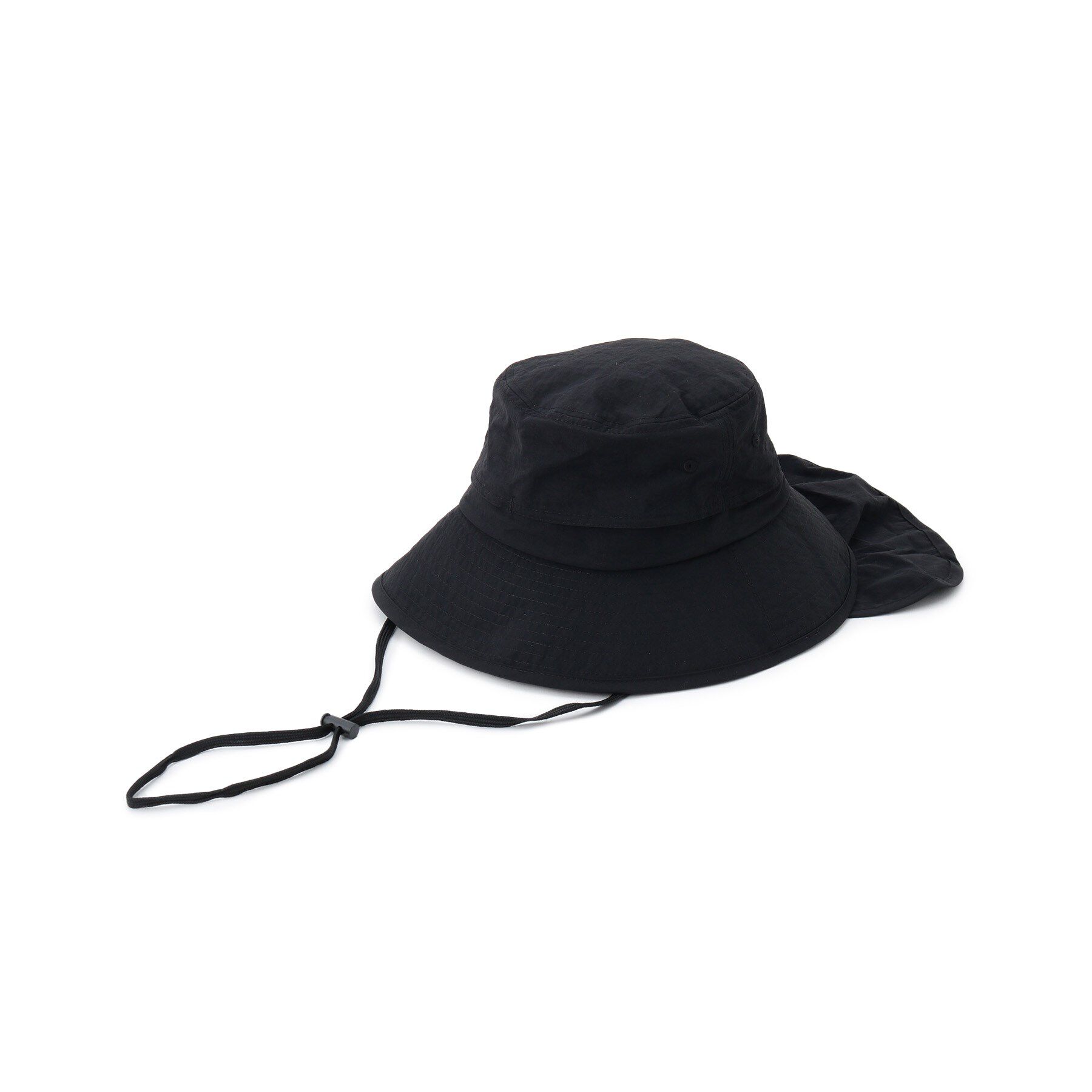 SHOO･LA･RUE「【撥水／UVカット】シェード付きポケッタブルハット【あご紐つき／サイズ調整】」|ハット|ブラック(019)