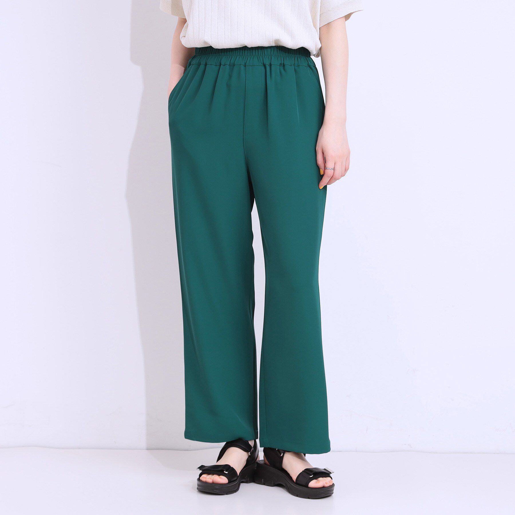 SHOO･LA･RUE「【洗える/ひんやり/UV/SS-3L】さらさらぷるんワイドパンツ」|その他|