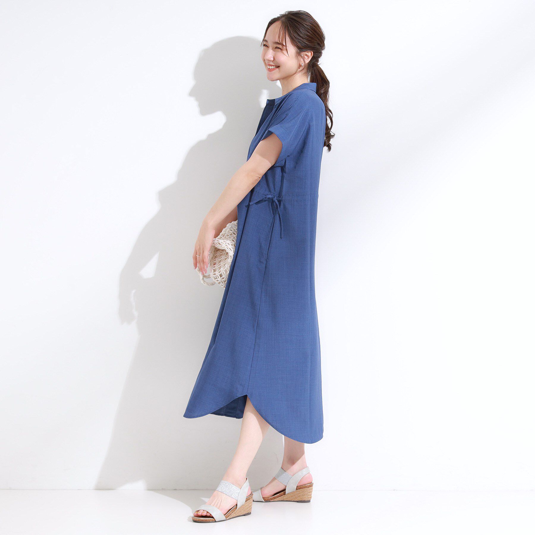 SHOO･LA･RUE「【S-LL】お顔周りすっきり 麻調スキッパーシャツワンピース」|ワンピース|