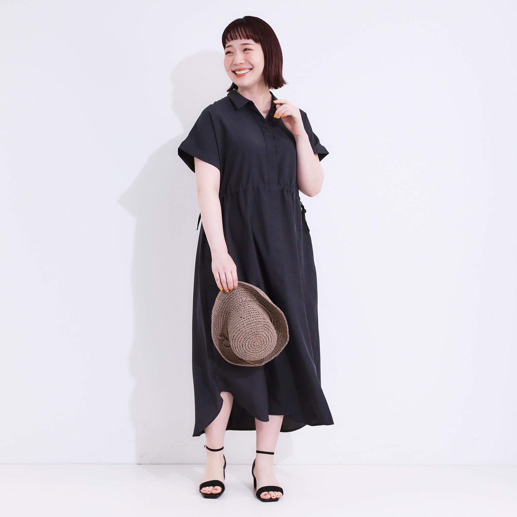 SHOO･LA･RUE「【S-LL】お顔周りすっきり 麻調スキッパーシャツワンピース」|ワンピース|