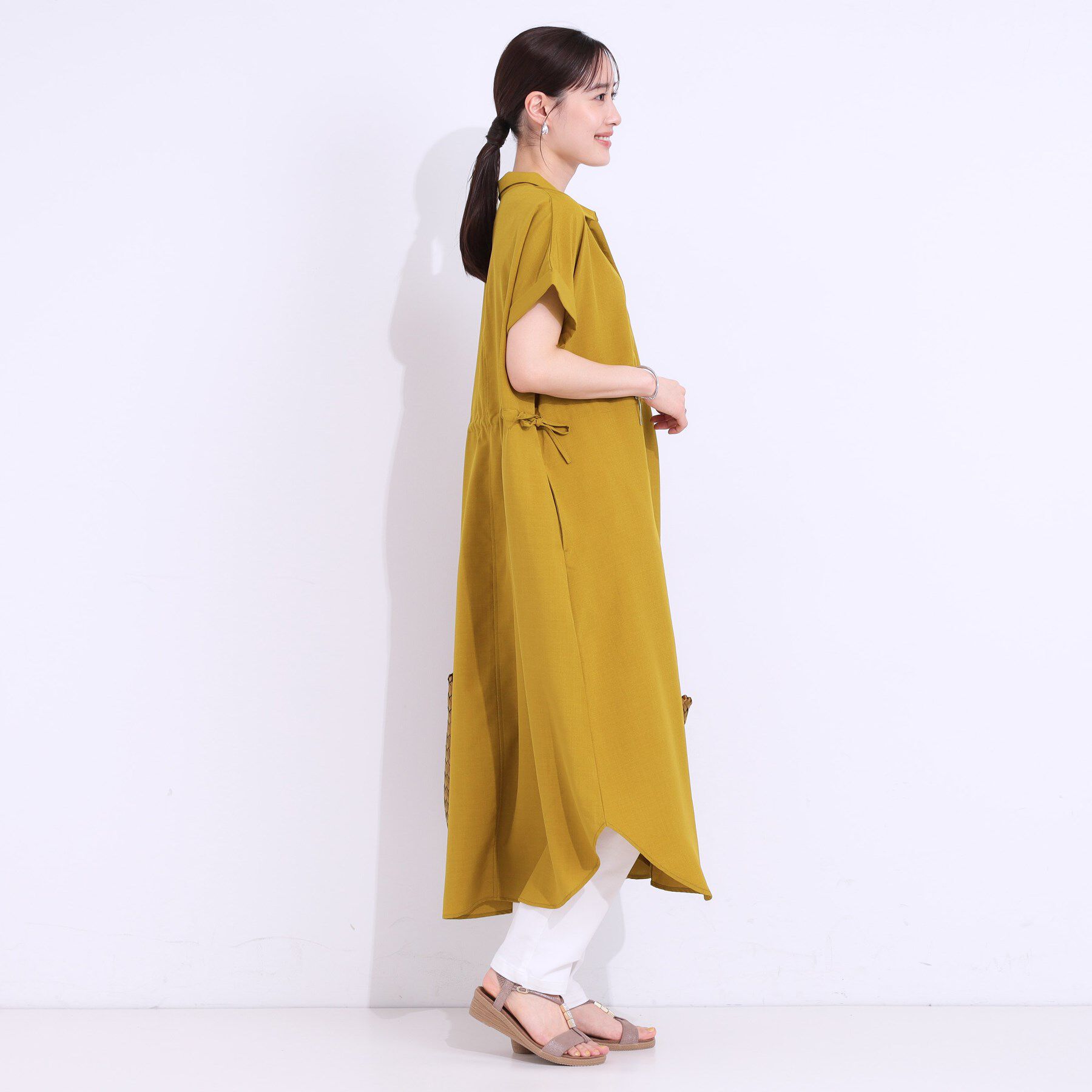 SHOO･LA･RUE「【S-LL】お顔周りすっきり 麻調スキッパーシャツワンピース」|ワンピース|