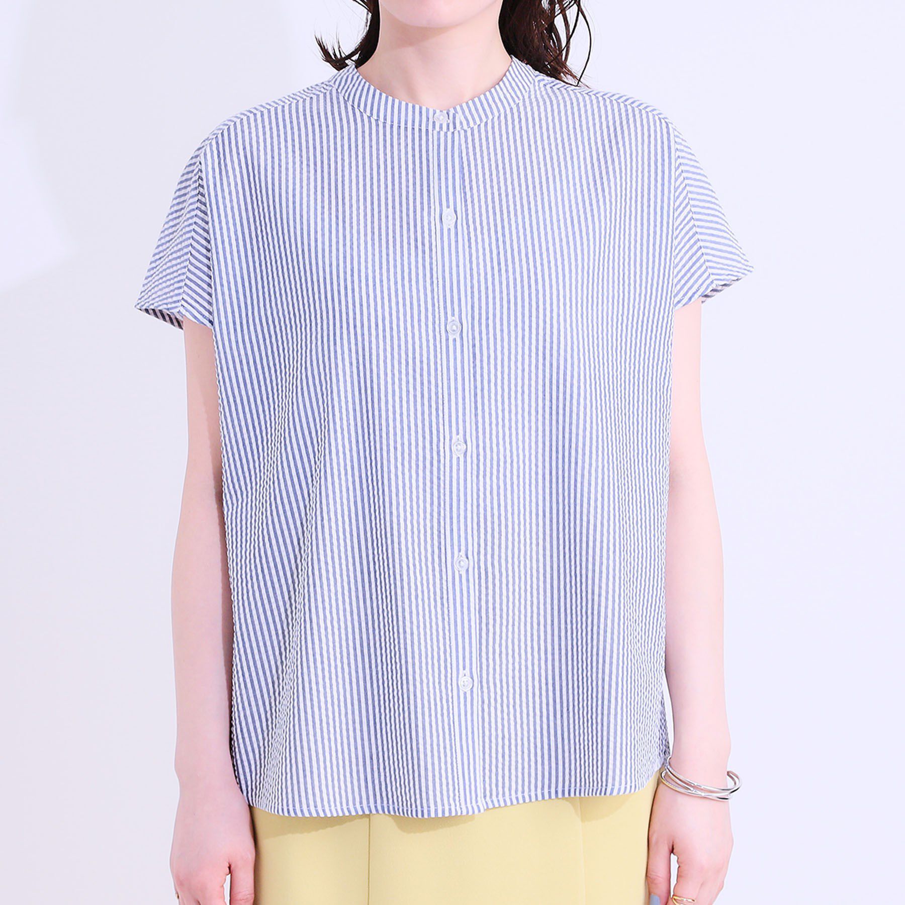 SHOO･LA･RUE「【洗える/S-LL】涼やかで好印象 サッカーブラウス」|シャツ・ブラウス|