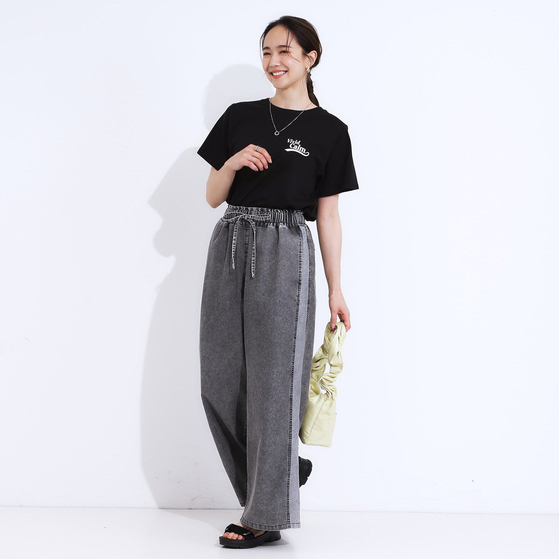 SHOO･LA･RUE「【S-LL】サイドラインがアクセント イージーデニムパンツ」|デニム|