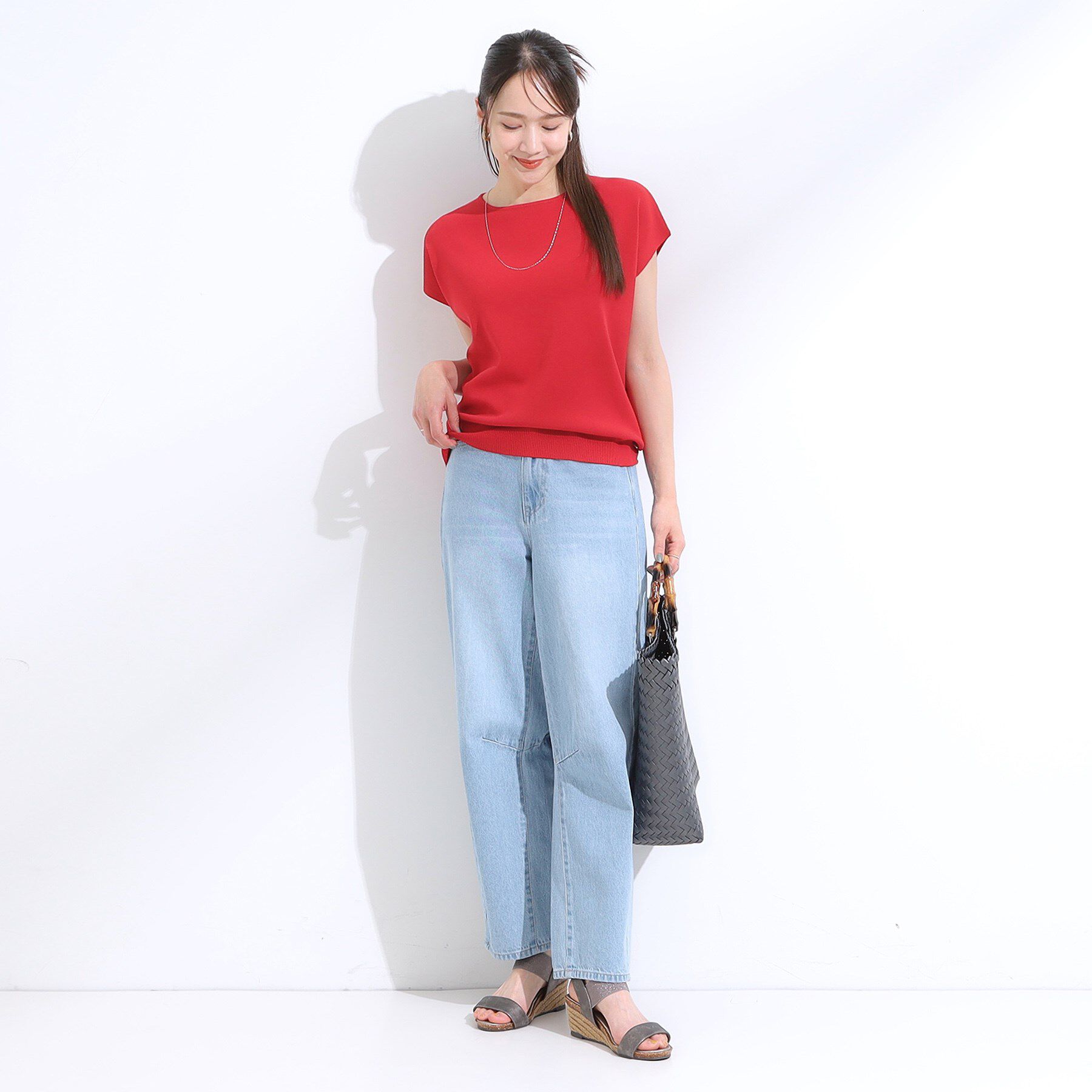 SHOO･LA･RUE「【洗える/S-LL/ひんやり】さらりと好印象　総針フレンチスリーブニット」|ニット・セーター|