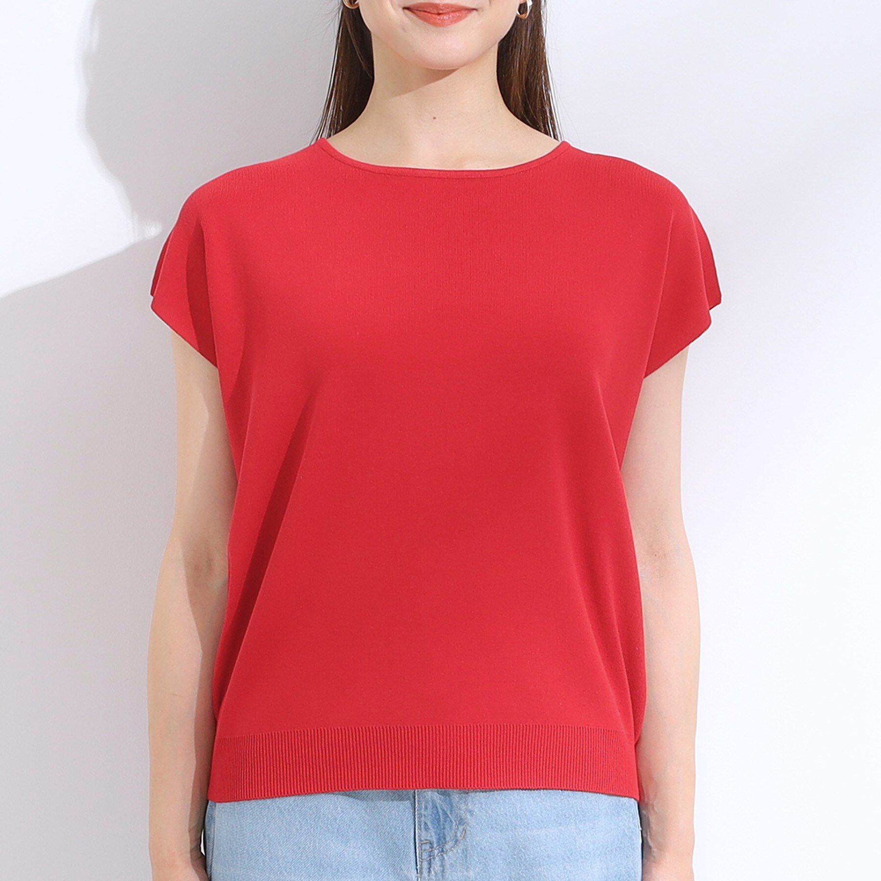 SHOO･LA･RUE「【洗える/S-LL/ひんやり】さらりと好印象　総針フレンチスリーブニット」|ニット・セーター|