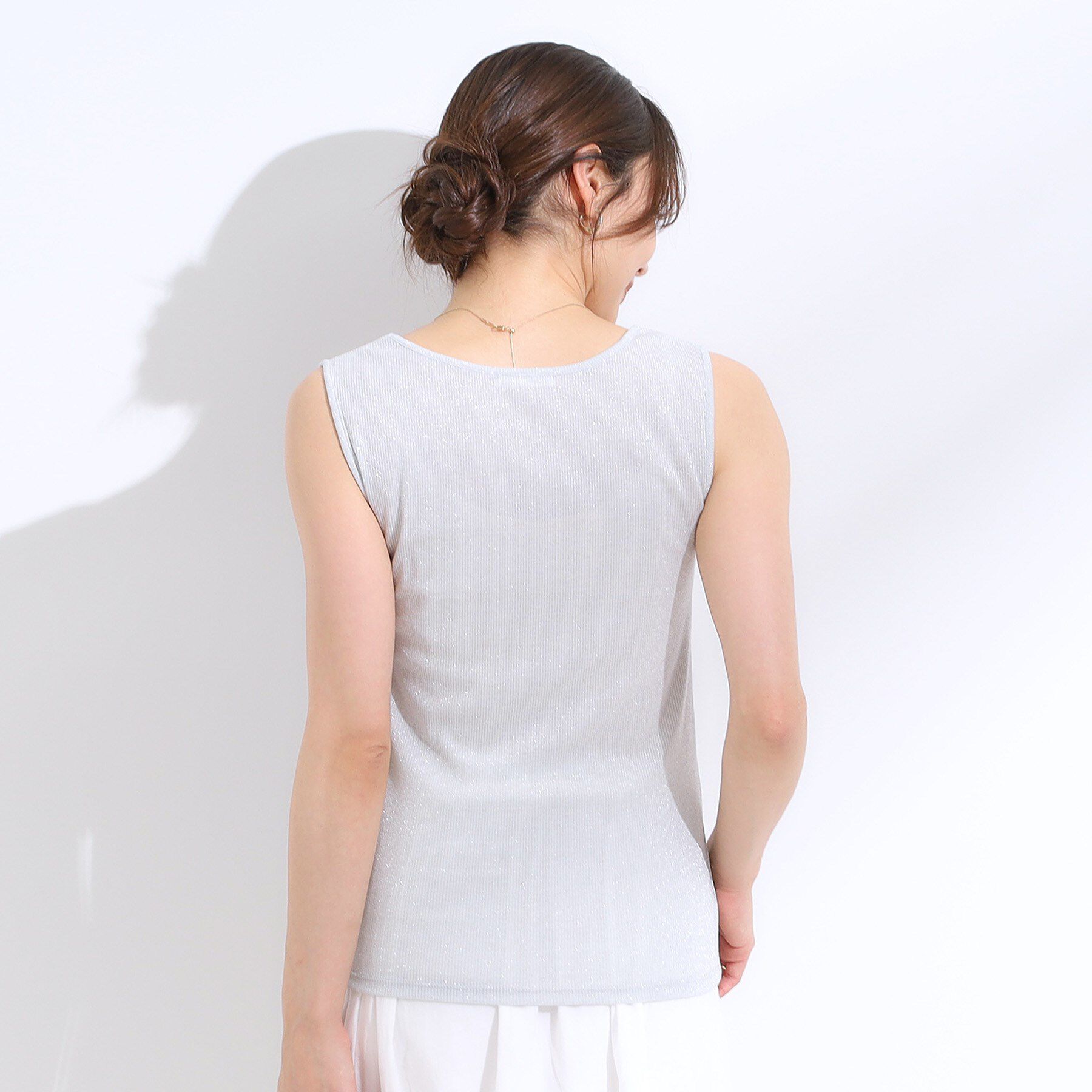 SHOO･LA･RUE「【S-LL】デコルテラインをきれいに魅せる ラメテレコタンクトップ」|キャミソール|