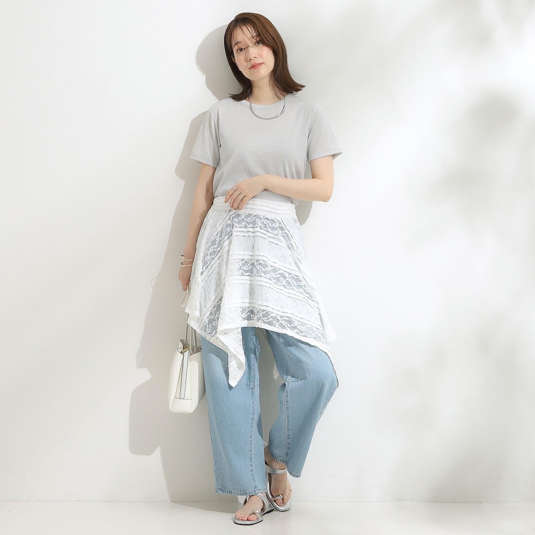 SHOO･LA･RUE「【S-LL】大人のラメ感 テレコ半袖トップス」|Tシャツ・カットソー|