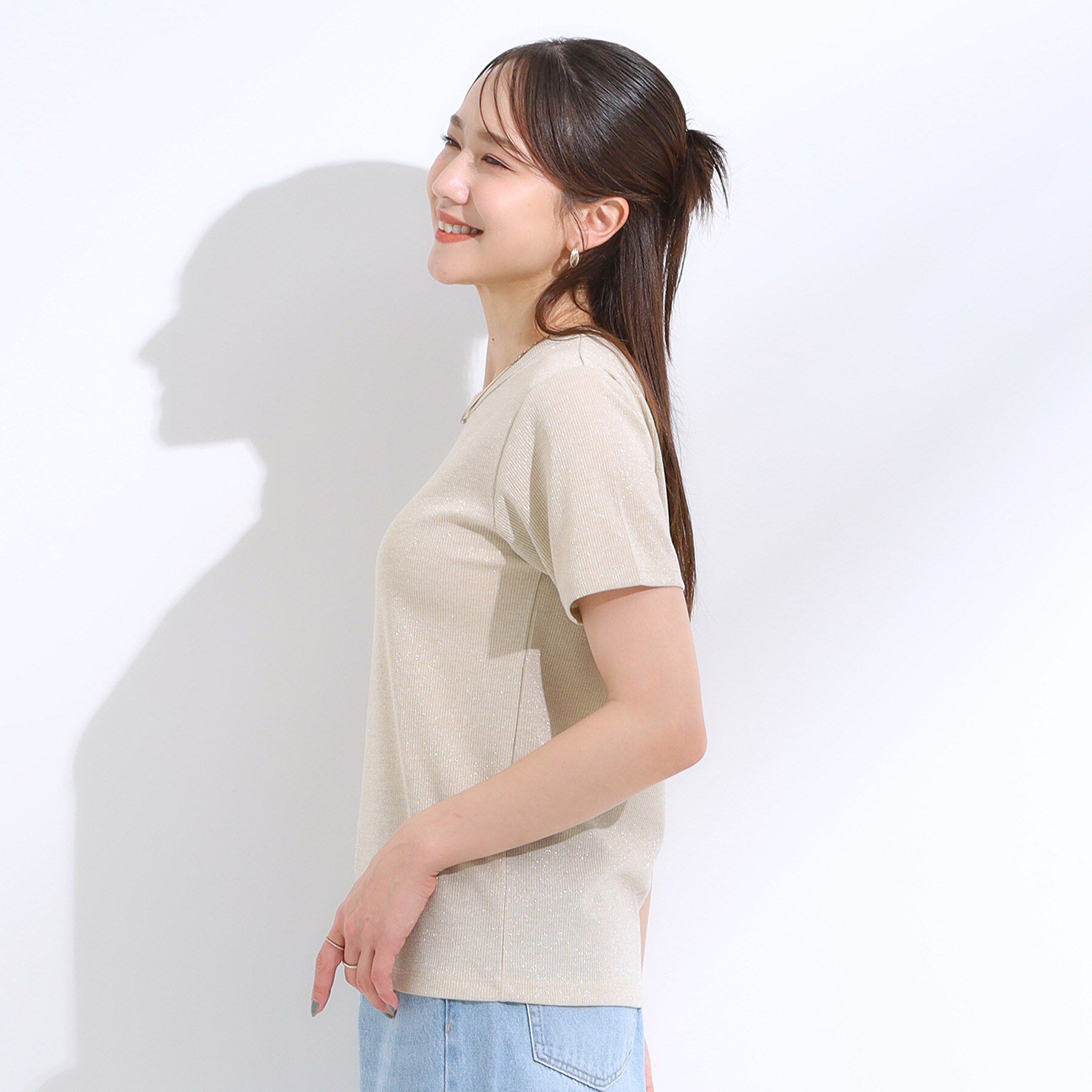 SHOO･LA･RUE「【S-LL】大人のラメ感 テレコ半袖トップス」|Tシャツ・カットソー|