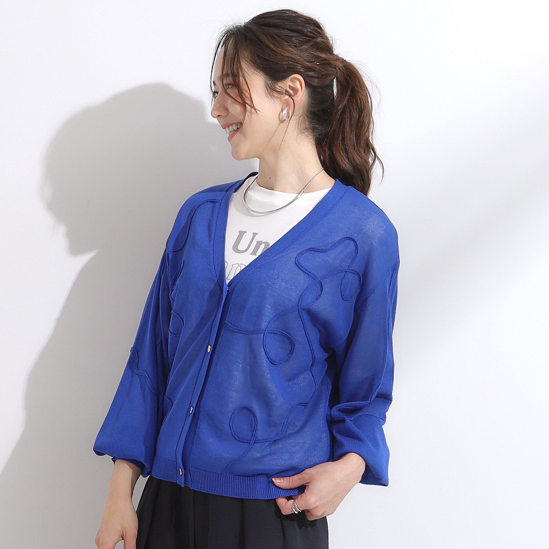 SHOO･LA･RUE「ニュアンスデザインがこなれ見え 刺繍デザイン シアーカーディガン」|カーディガン|