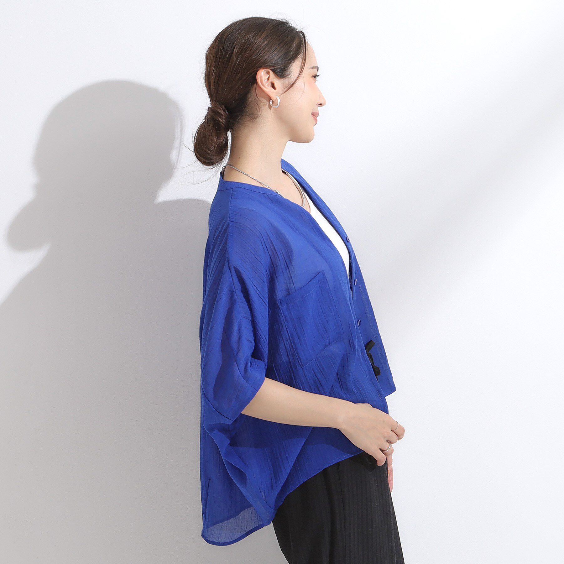 SHOO･LA･RUE「程よいシアー感 ポケットドルマン5分袖シャツ」|シャツ・ブラウス|