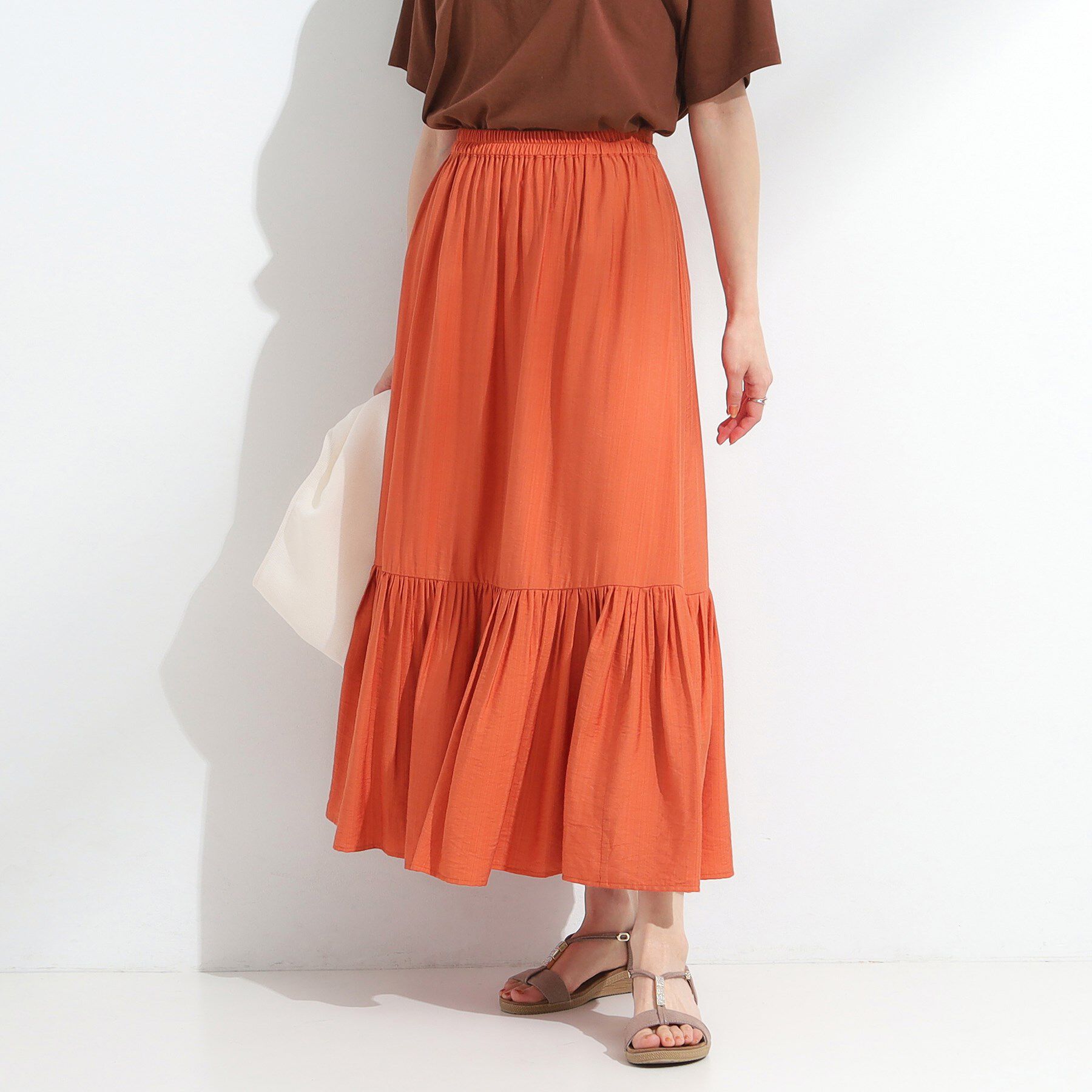 SHOO･LA･RUE「麻調ティアードスカート」|スカート|オレンジ(067)