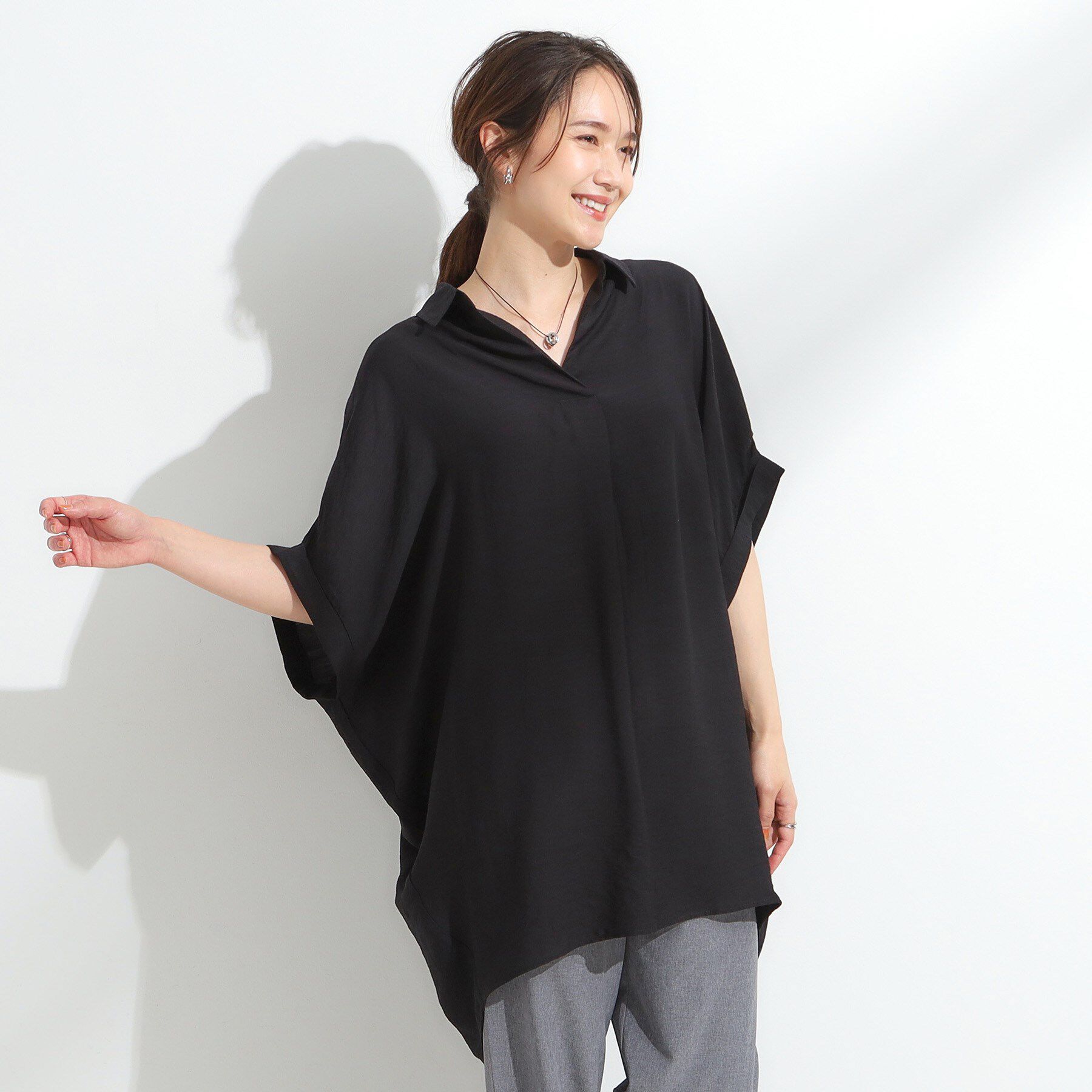 SHOO･LA･RUE「【ひんやり/S-LL】すっきりきれいに体型カバー コクーンシルエットワンピース」|チュニック|