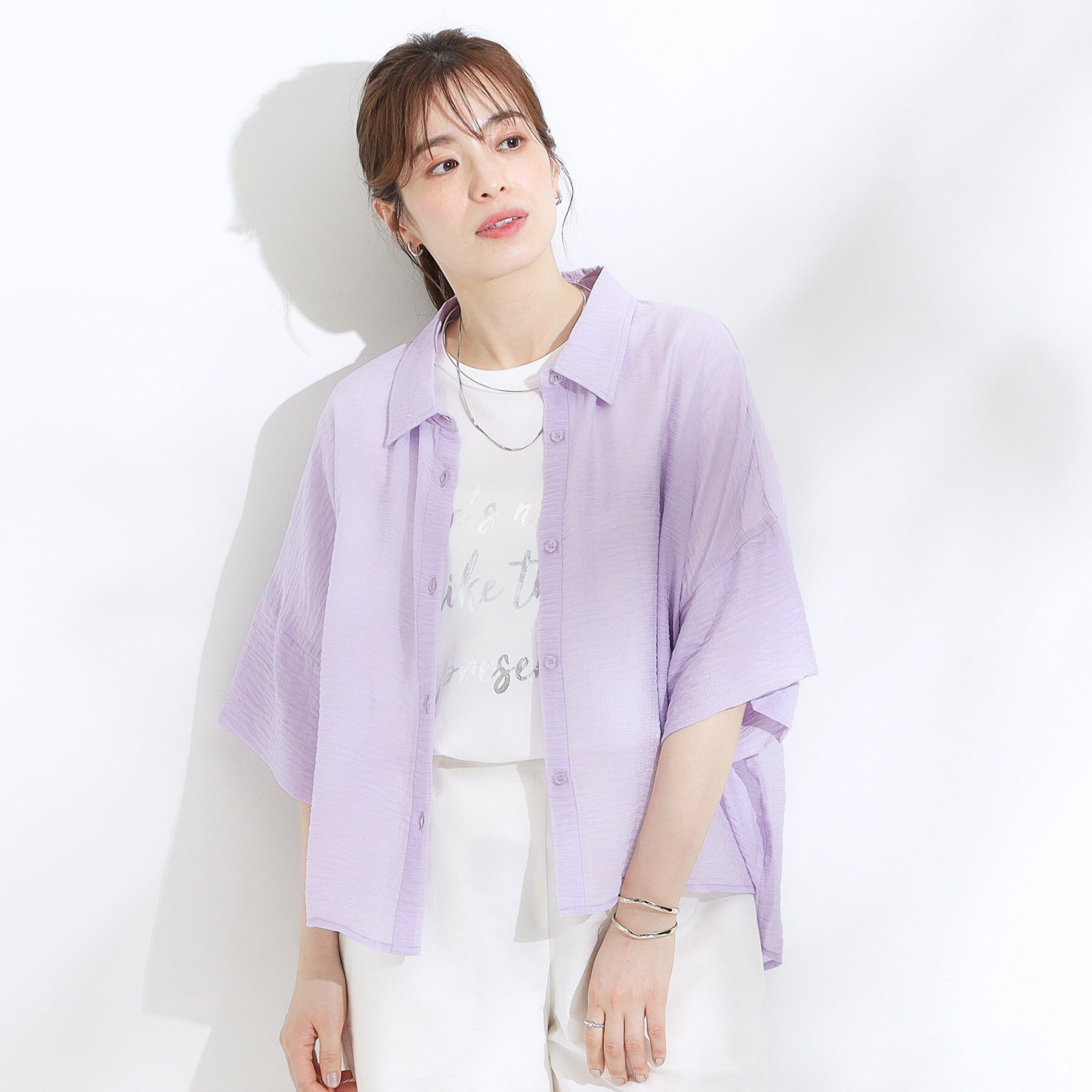 SHOO･LA･RUE「ゆるっと感がこなれ見え ワッシャーシアー半袖シャツ」|シャツ・ブラウス|