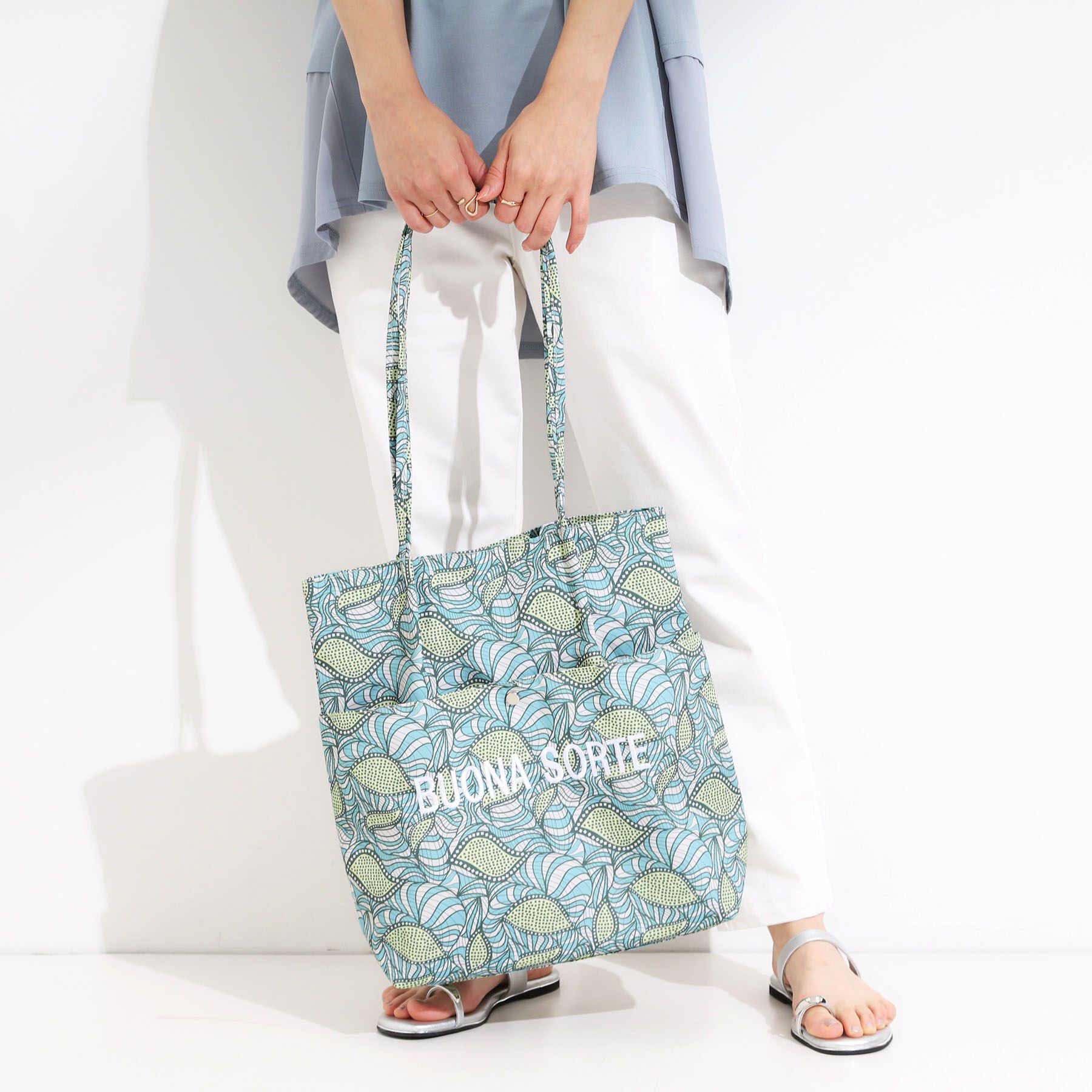 SHOO･LA･RUE「【A4サイズ】幸運を呼び寄せてくれそうな ラタプリント トートバッグ」|トートバッグ|グリーン(122)