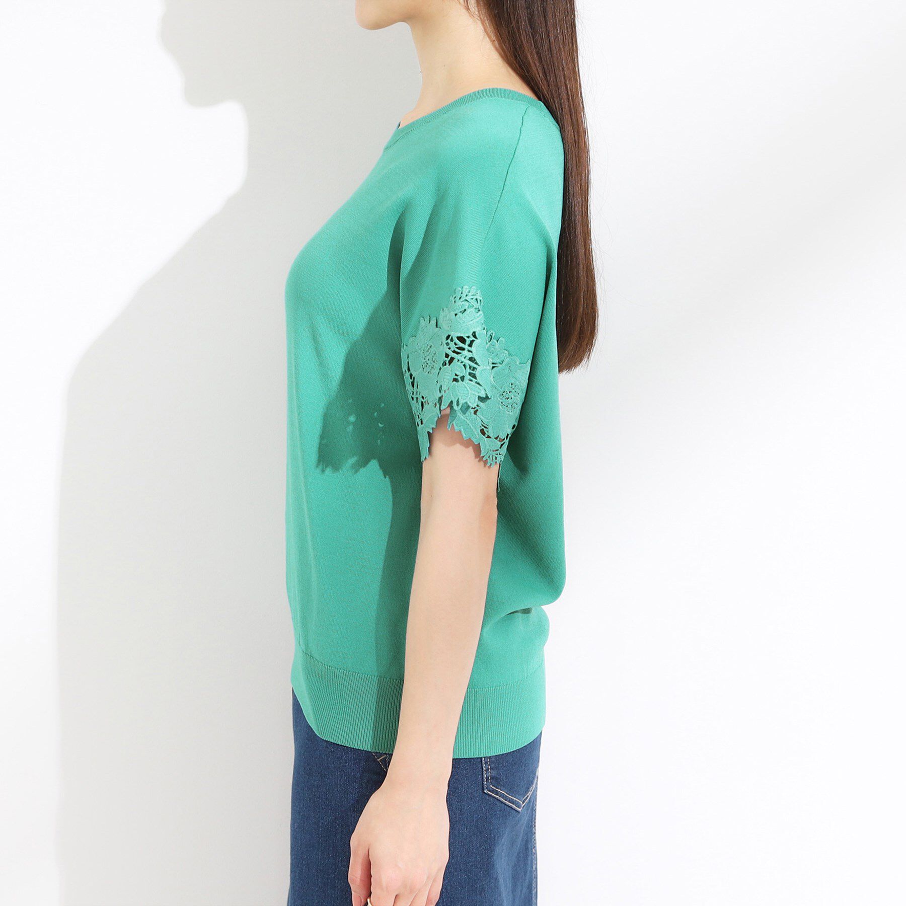 SHOO･LA･RUE「【S-LL/ひんやり/UV/】大人上品な お袖レースニット」|ニット・セーター|