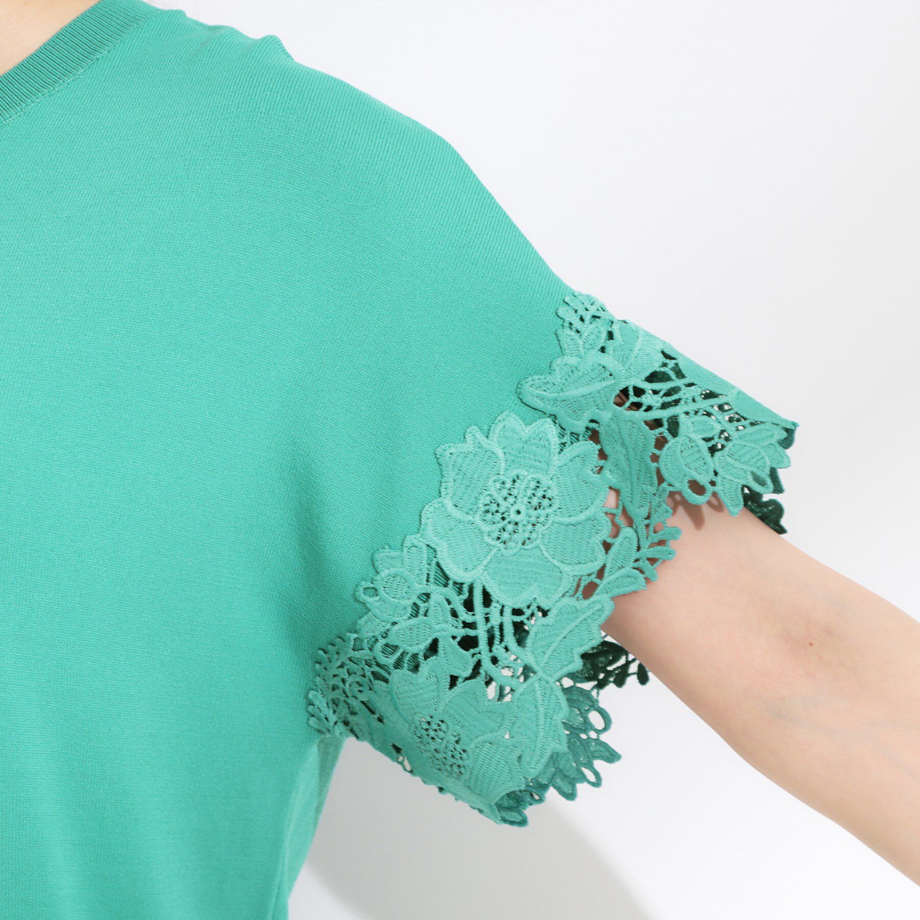 SHOO･LA･RUE「【S-LL/ひんやり/UV/】大人上品な お袖レースニット」|ニット・セーター|