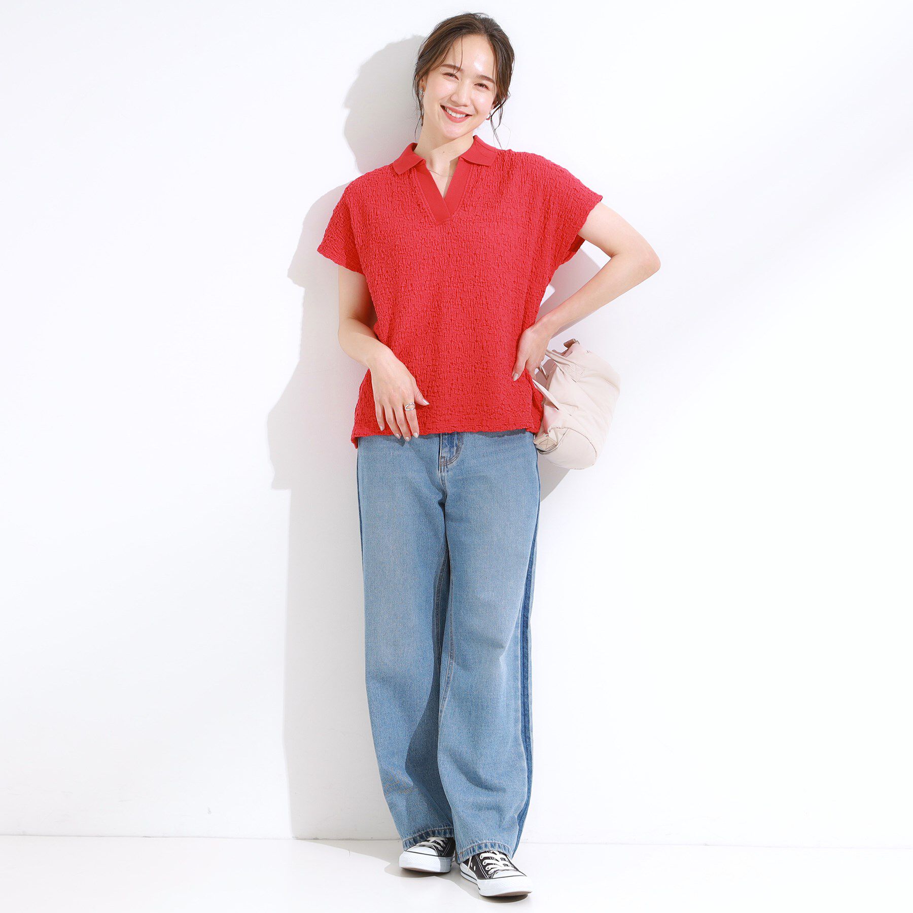 SHOO･LA･RUE「【S-LL】一枚で着映え フレンチスリーブ ポロスキッパートップス」|Tシャツ・カットソー|