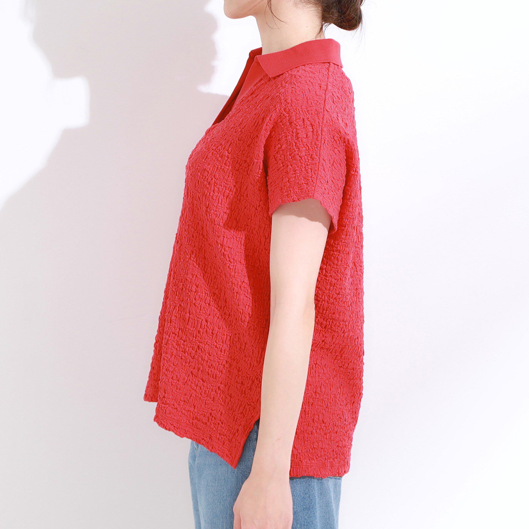 SHOO･LA･RUE「【S-LL】一枚で着映え フレンチスリーブ ポロスキッパートップス」|Tシャツ・カットソー|