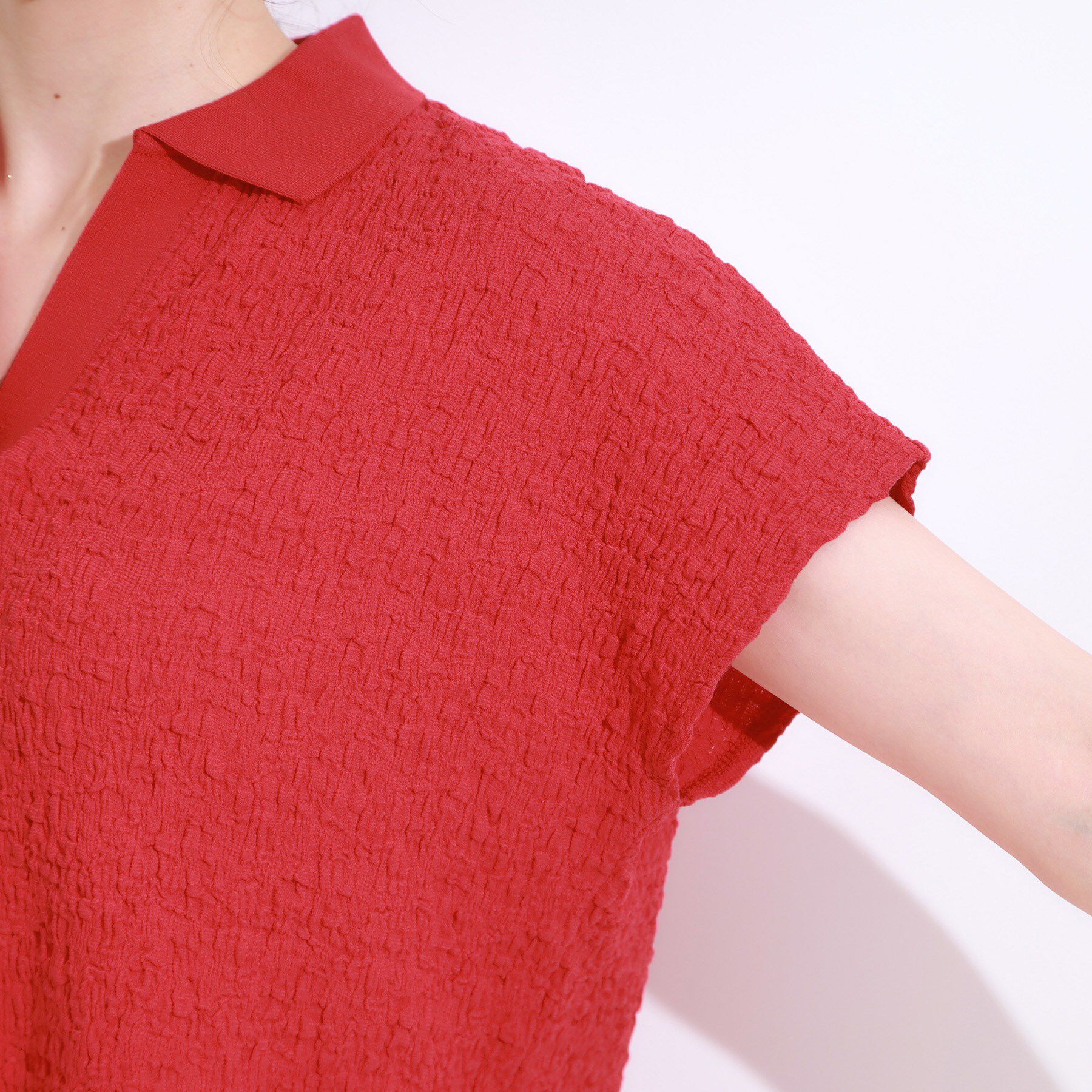 SHOO･LA･RUE「【S-LL】一枚で着映え フレンチスリーブ ポロスキッパートップス」|Tシャツ・カットソー|