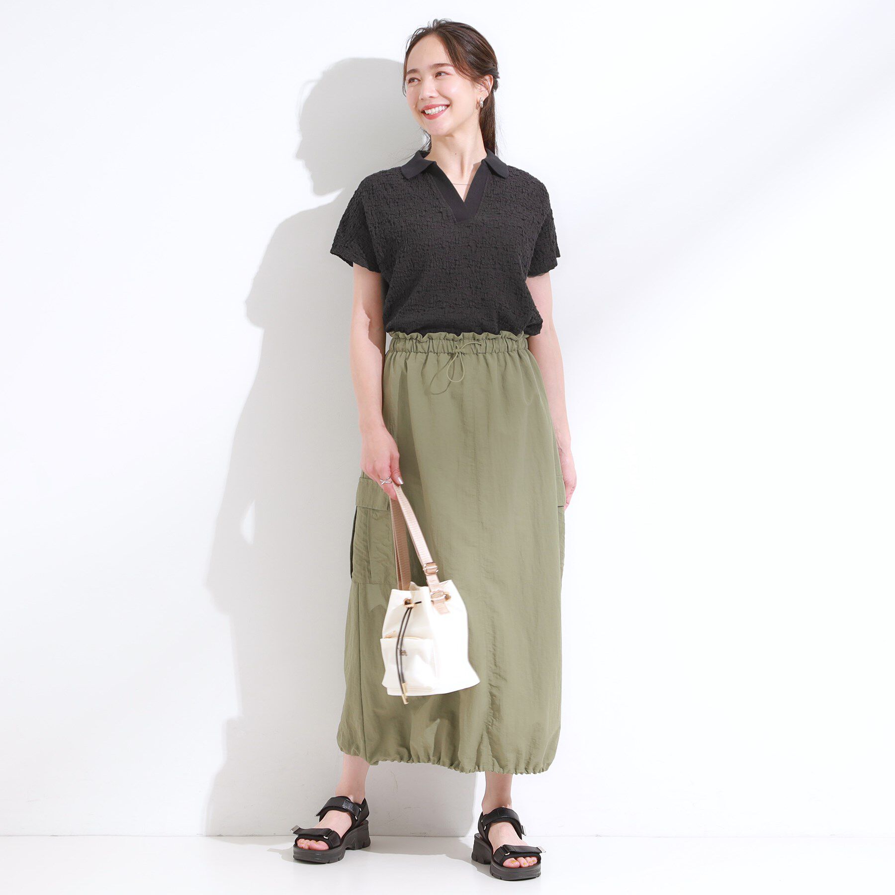 SHOO･LA･RUE「【S-LL】一枚で着映え フレンチスリーブ ポロスキッパートップス」|Tシャツ・カットソー|