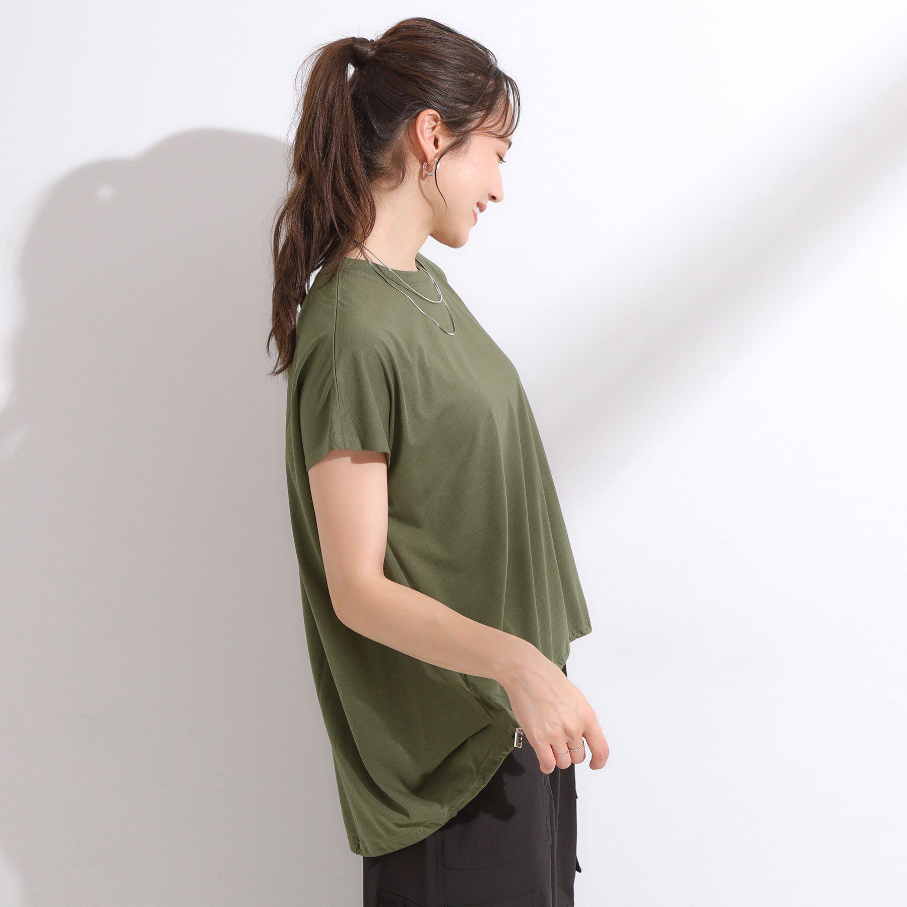 SHOO･LA･RUE「【ひんやり】裾が絞れる フレンチスリーブトップス」|Tシャツ・カットソー|